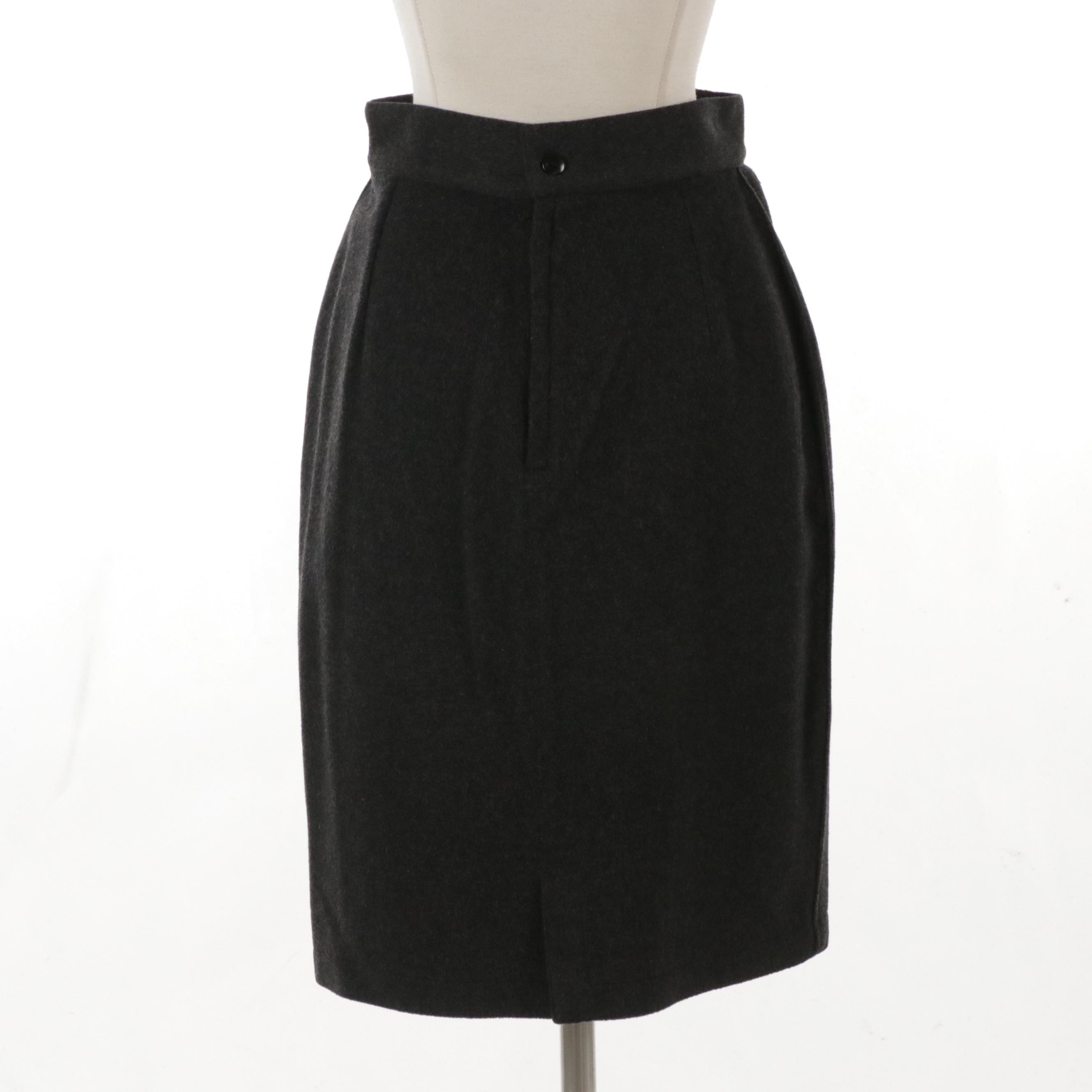 Gianni Versace Vintage Charcoal Grey Wool and Cashmere Knee-Length Skirt