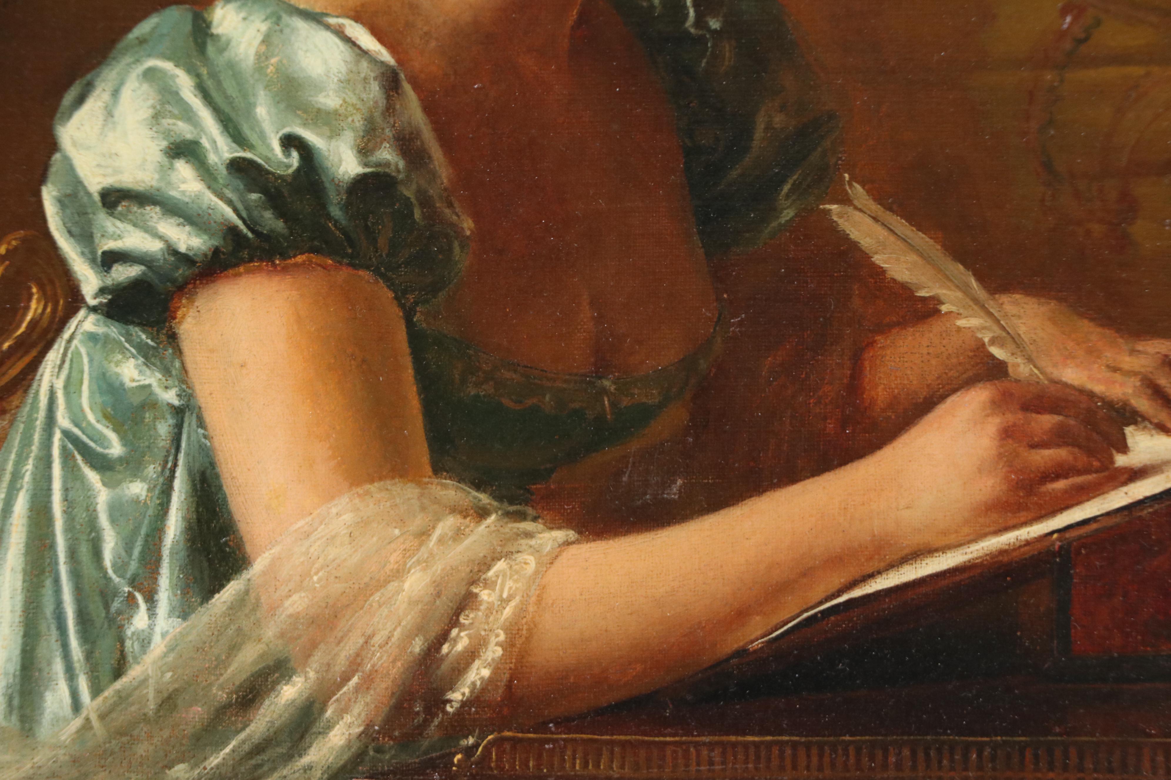 Frédéric Soulacroix Oil Painting of Young Woman Writing, Circa 1880s