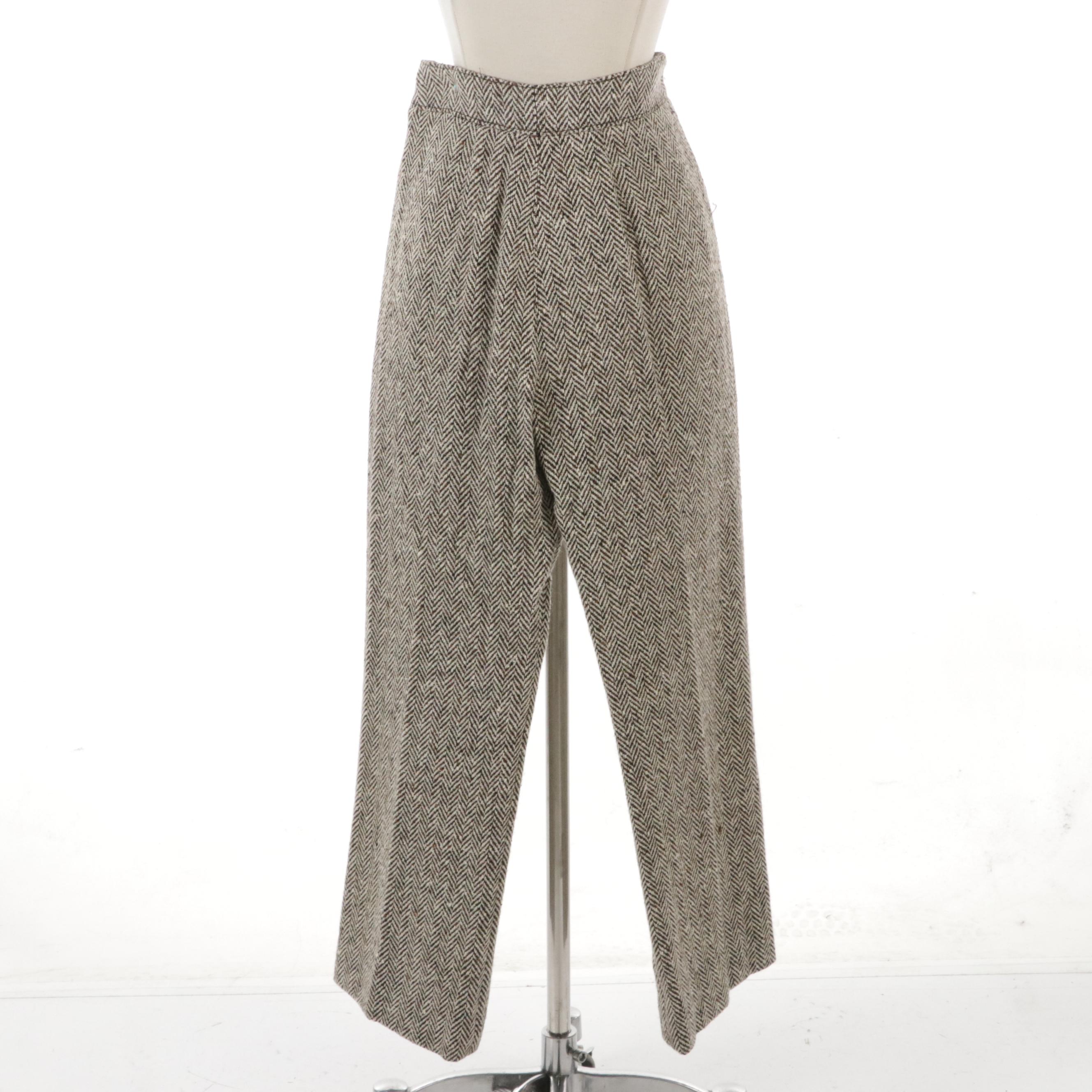 Valentino Boutique Vintage Black and Brown Herringbone Wool Pants