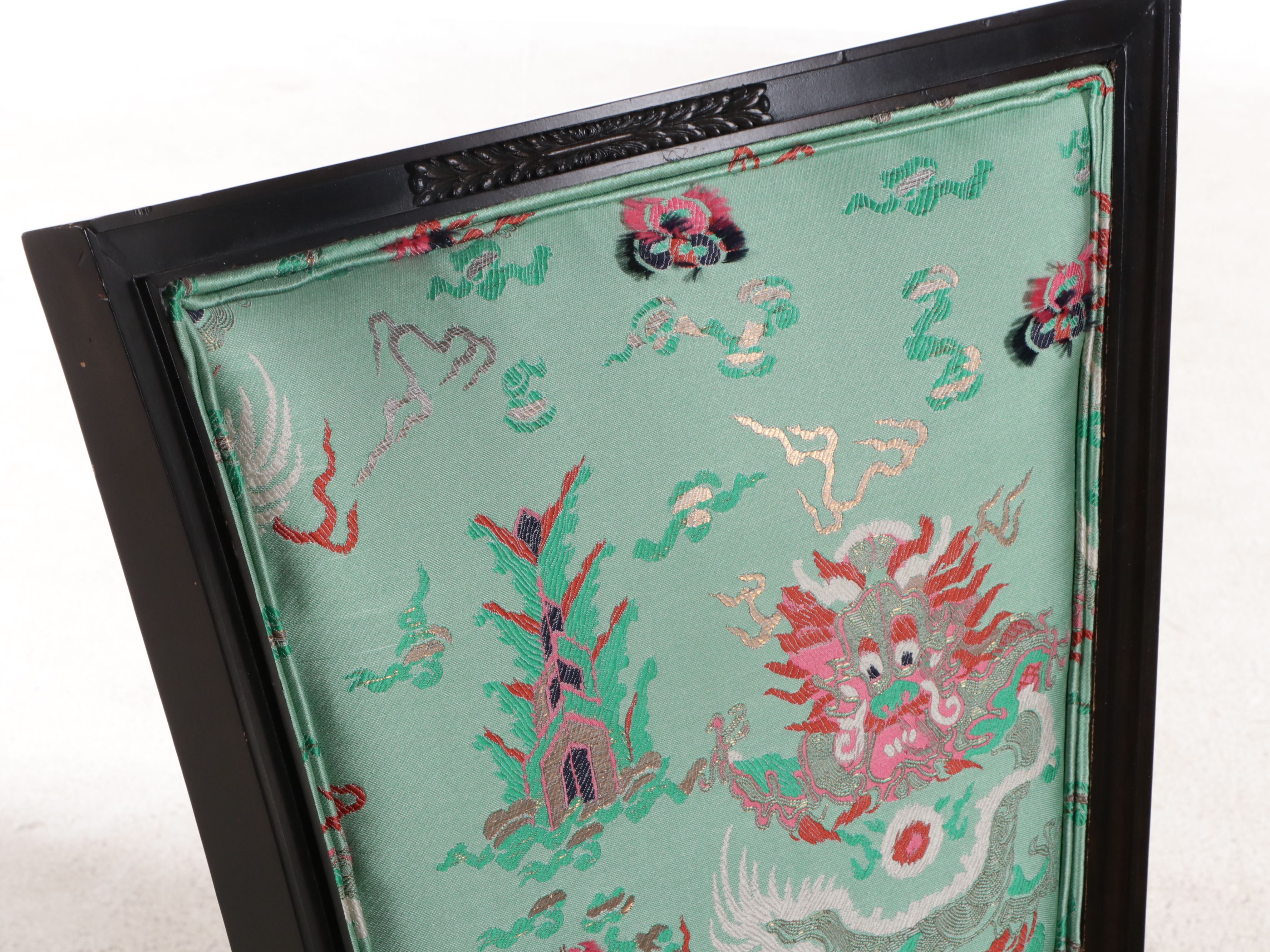 Louis XVI Style Mixed Upholstered Black Lacquered Wood High-Back Armchair