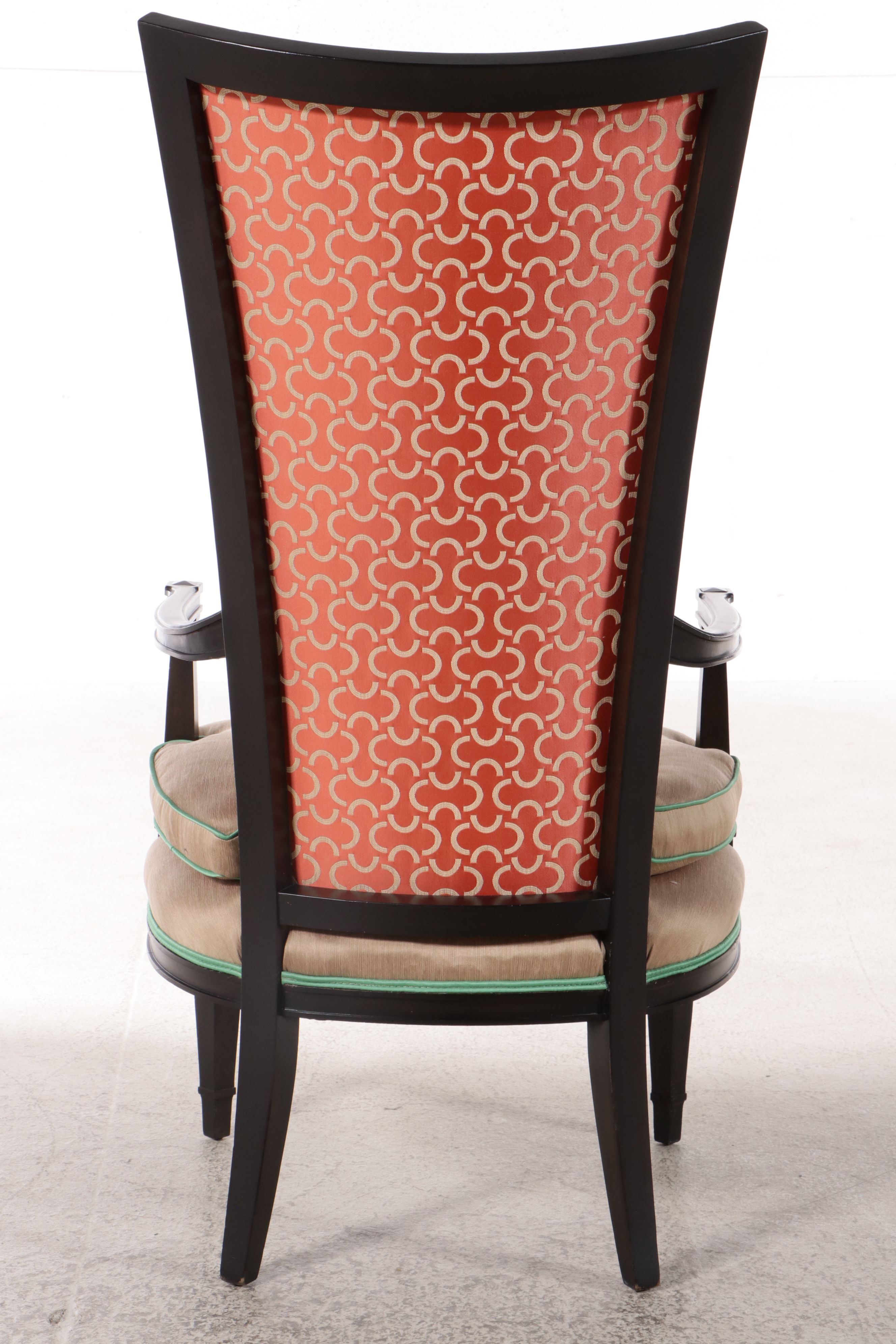 Louis XVI Style Mixed Upholstered Black Lacquered Wood High-Back Armchair