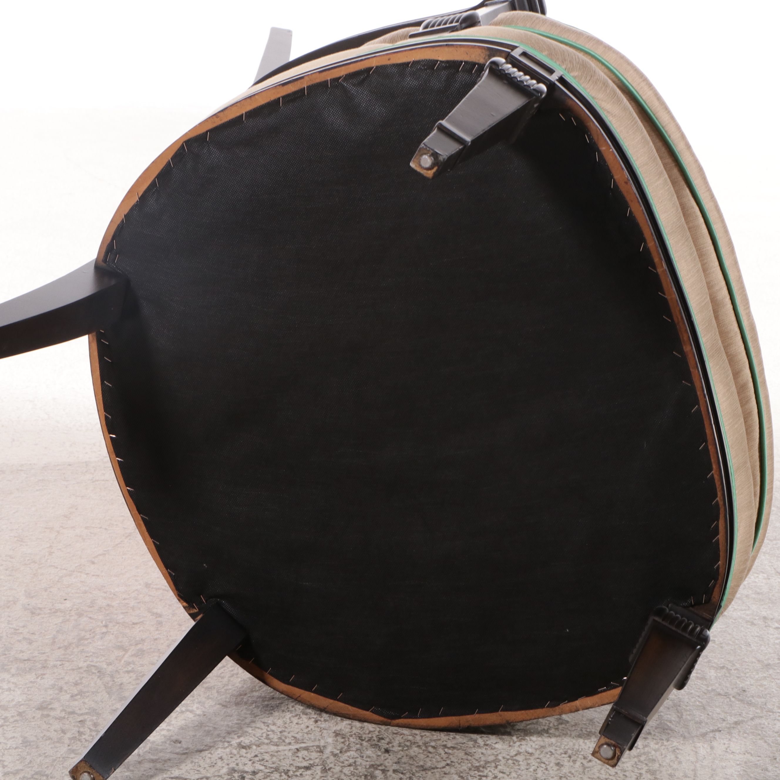 Louis XVI Style Mixed Upholstered Black Lacquered Wood High-Back Armchair