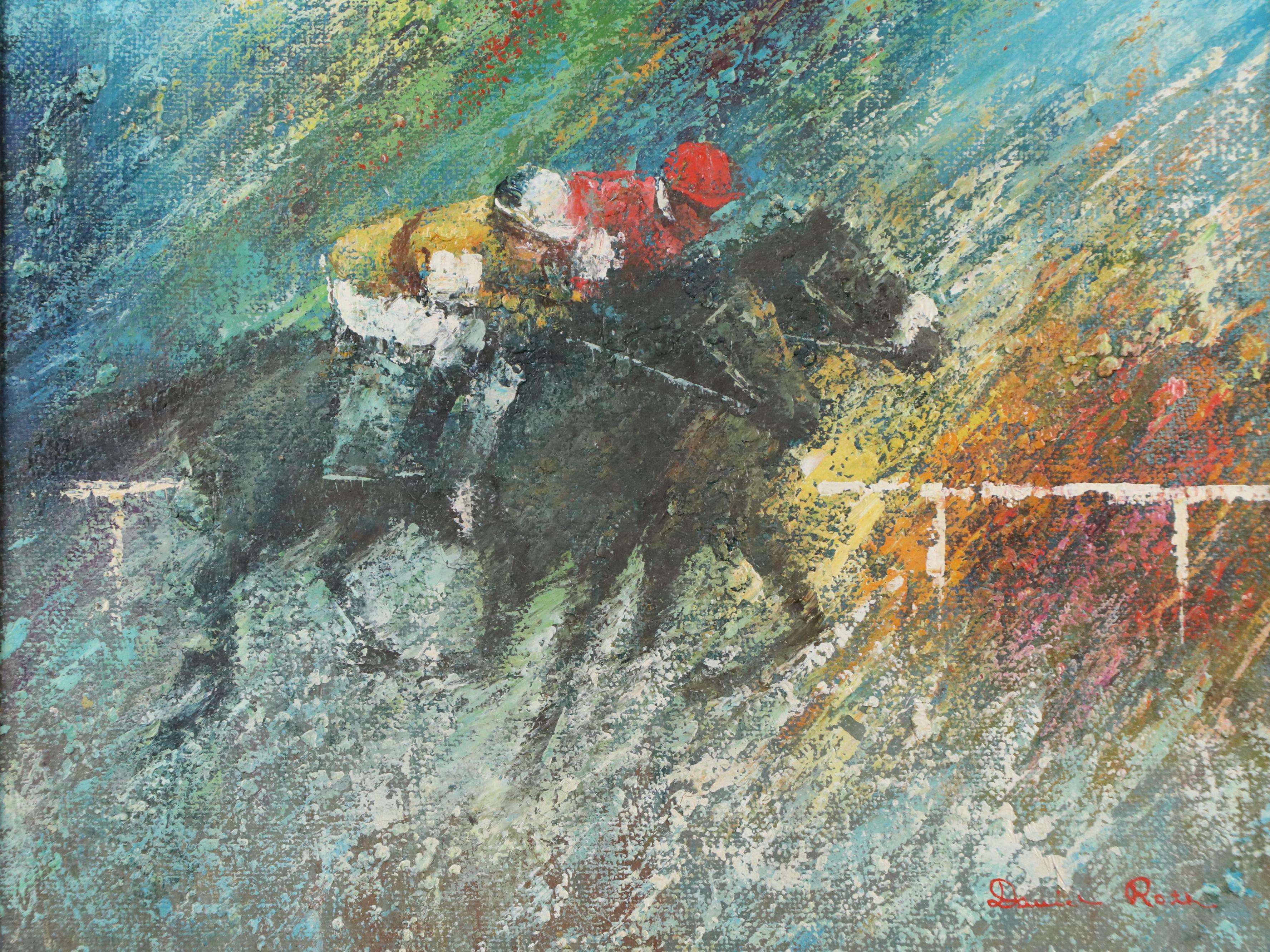David Roth Oil Painting of Horse Racing Scene, 20th Century