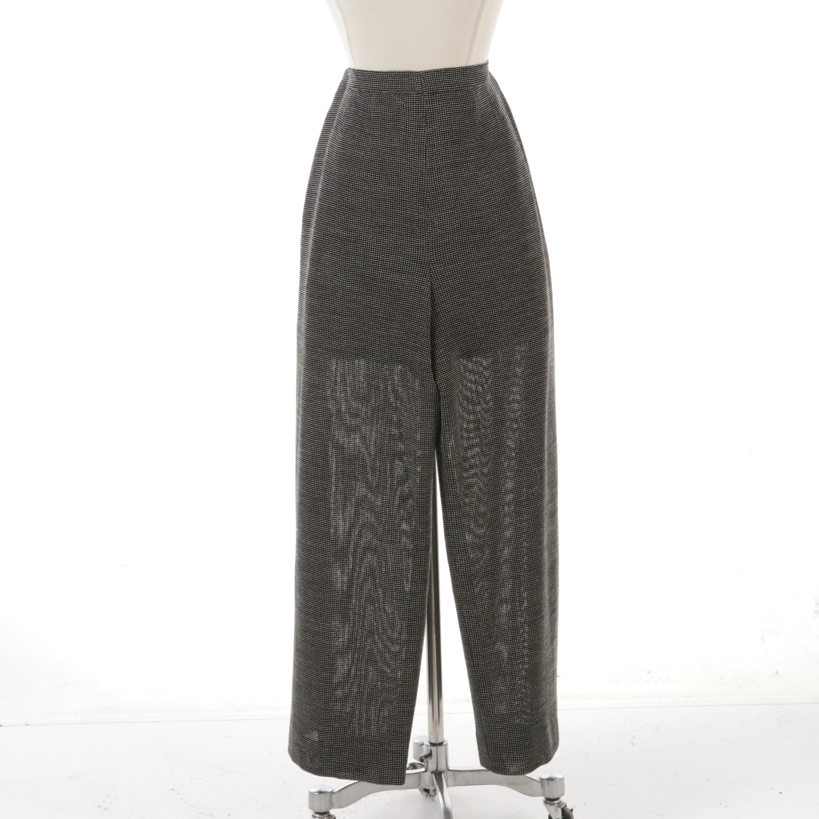 Chanel Boutique Silk Lined Black and White Wool Knit Wide Leg Trousers