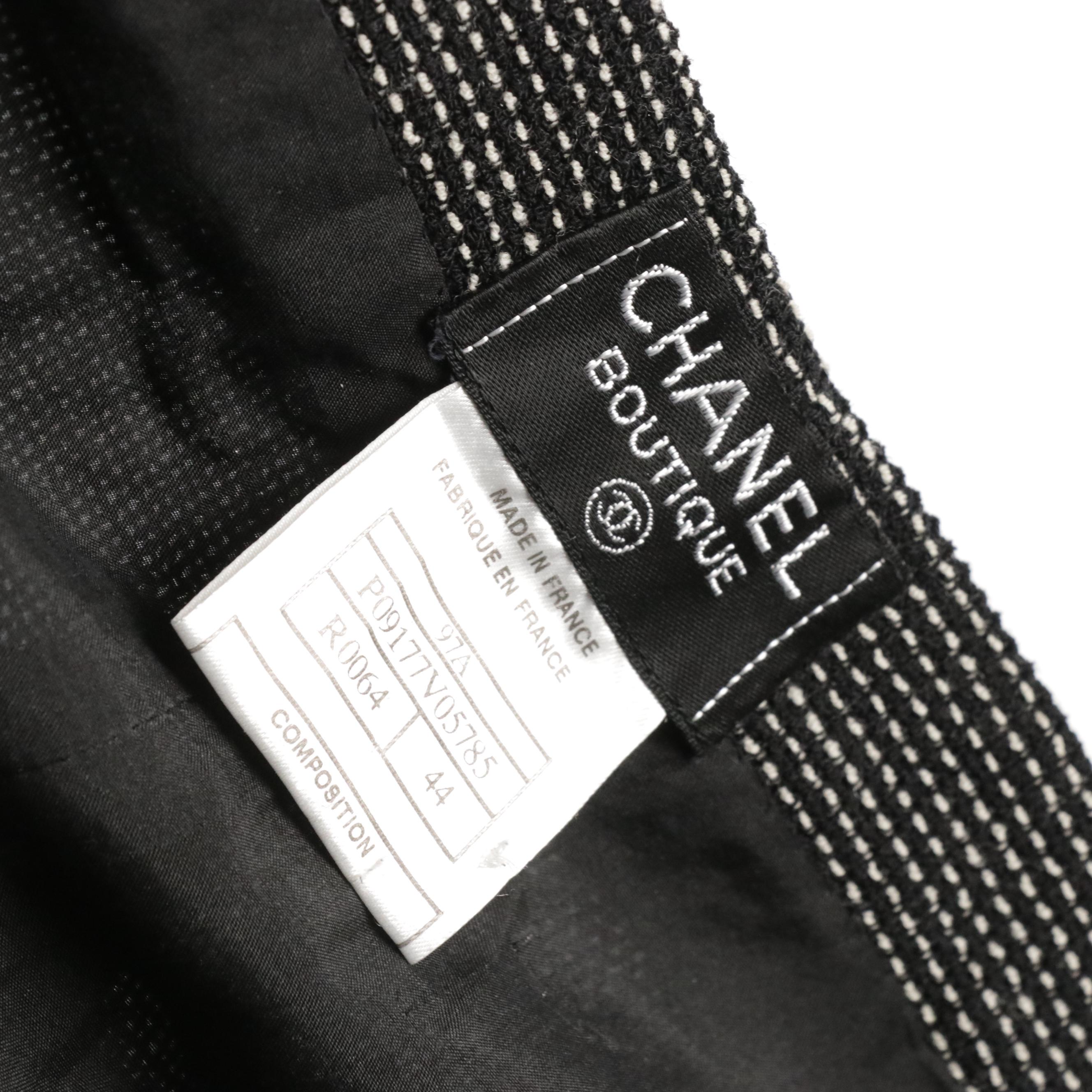 Chanel Boutique Silk Lined Black and White Wool Knit Wide Leg Trousers