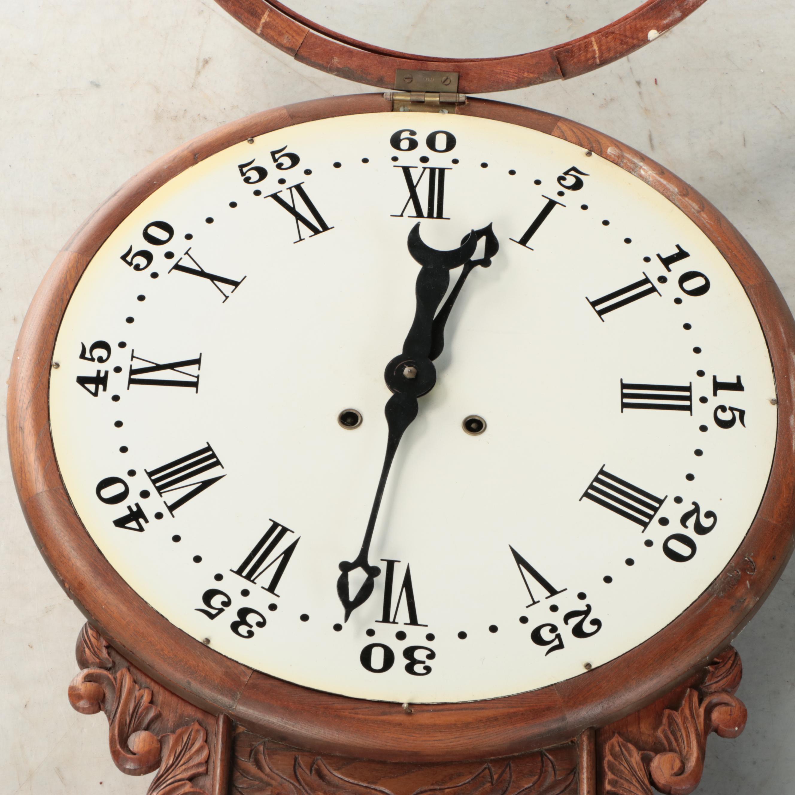 Vintage Hand-Carved Floral Wood Wall Clock
