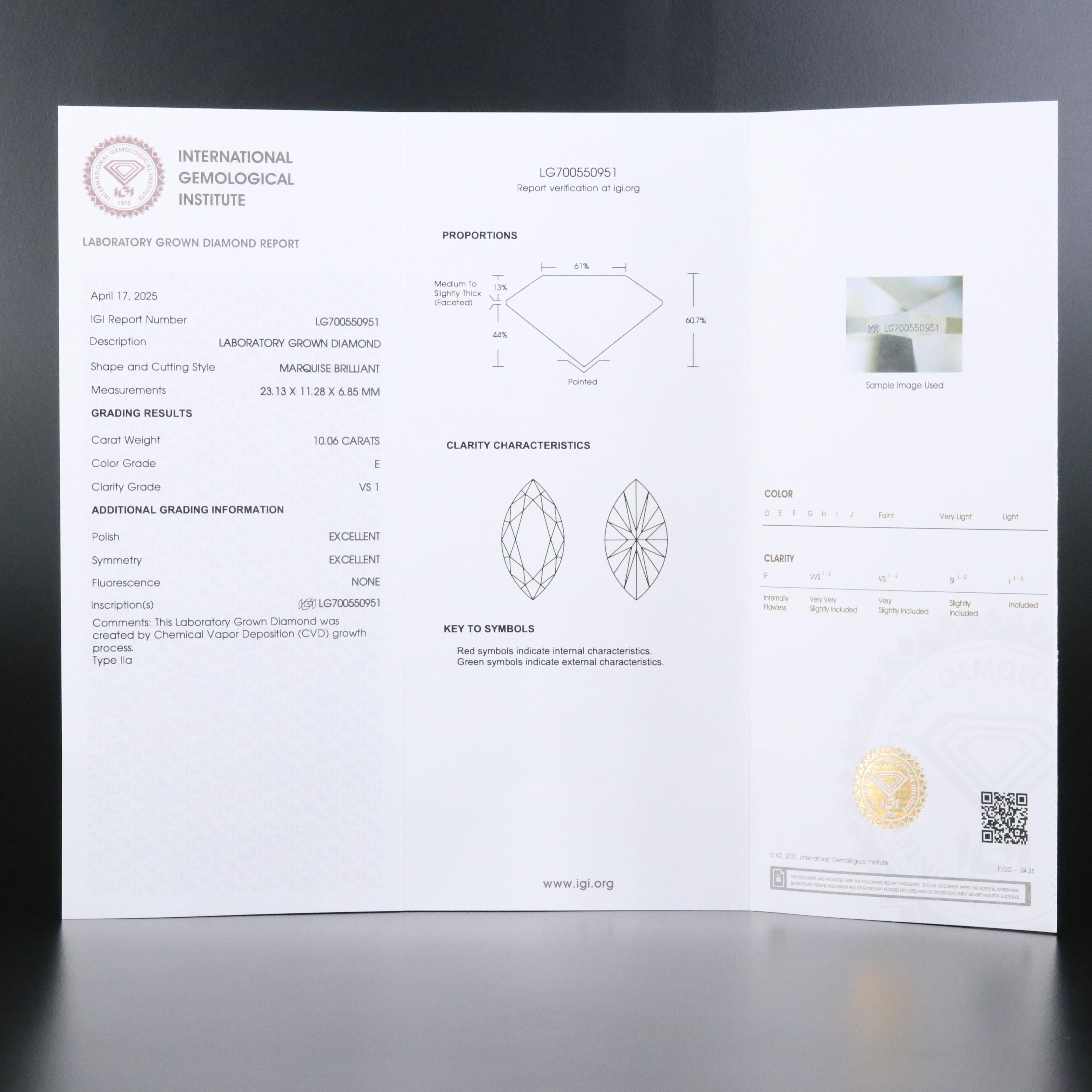 14K 10.06 CT Lab Grown Diamond Solitaire Ring with IGI Report