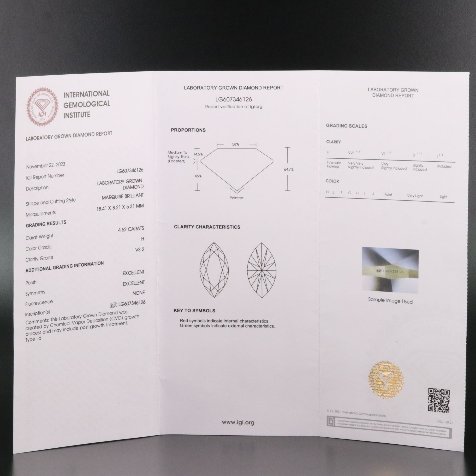 Loose 4.52 CT Lab Grown Diamond with IGI Report