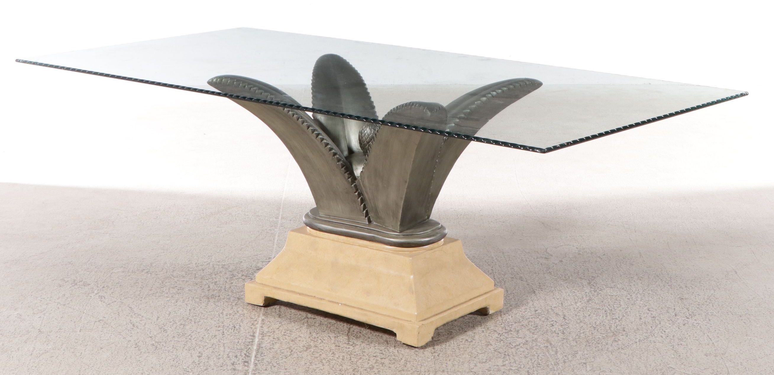 Contemporary Pedestal Dining Table with Glass Top