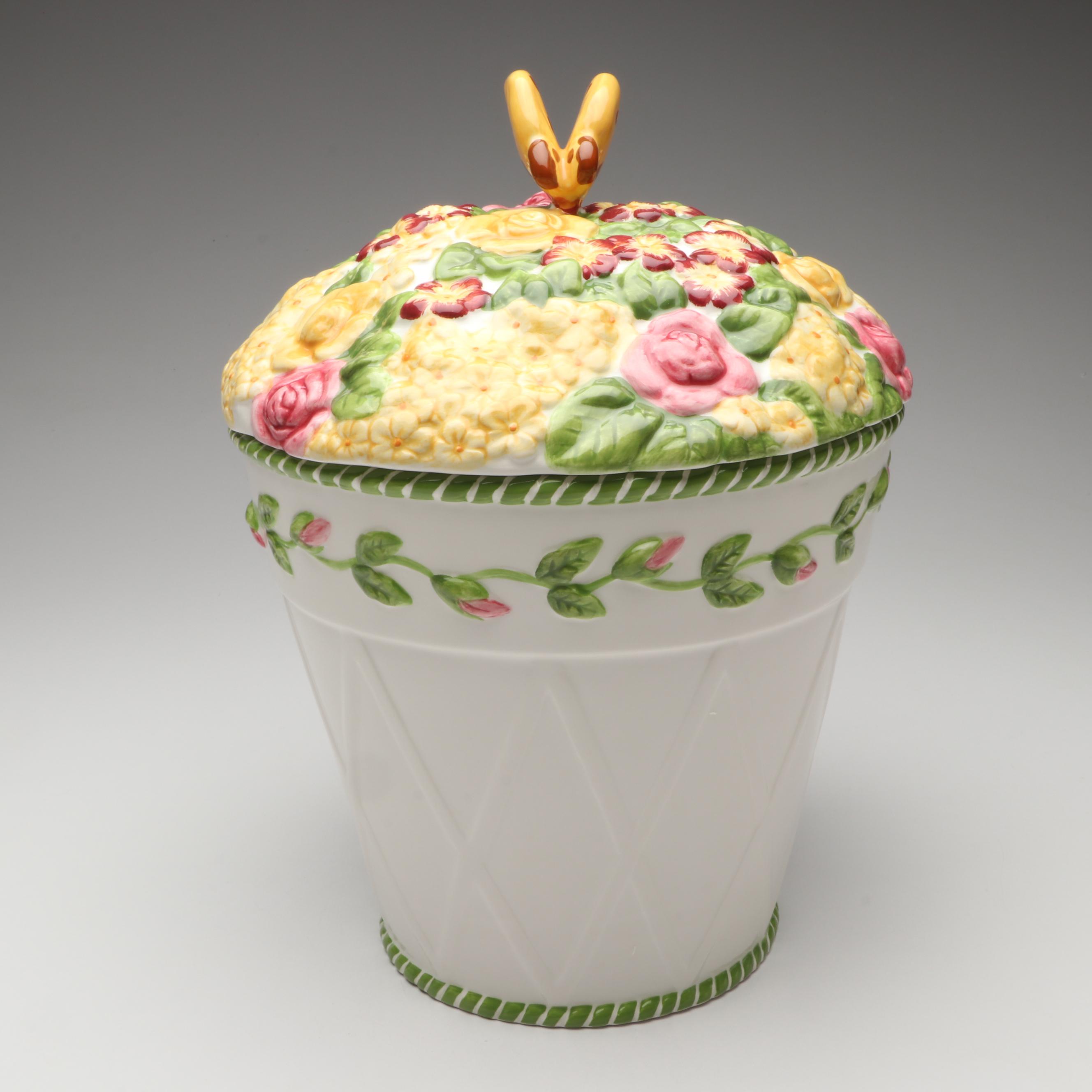 Royal Albert "Seasons of Color" Flower Pot Form Cookie Jar with More Décor