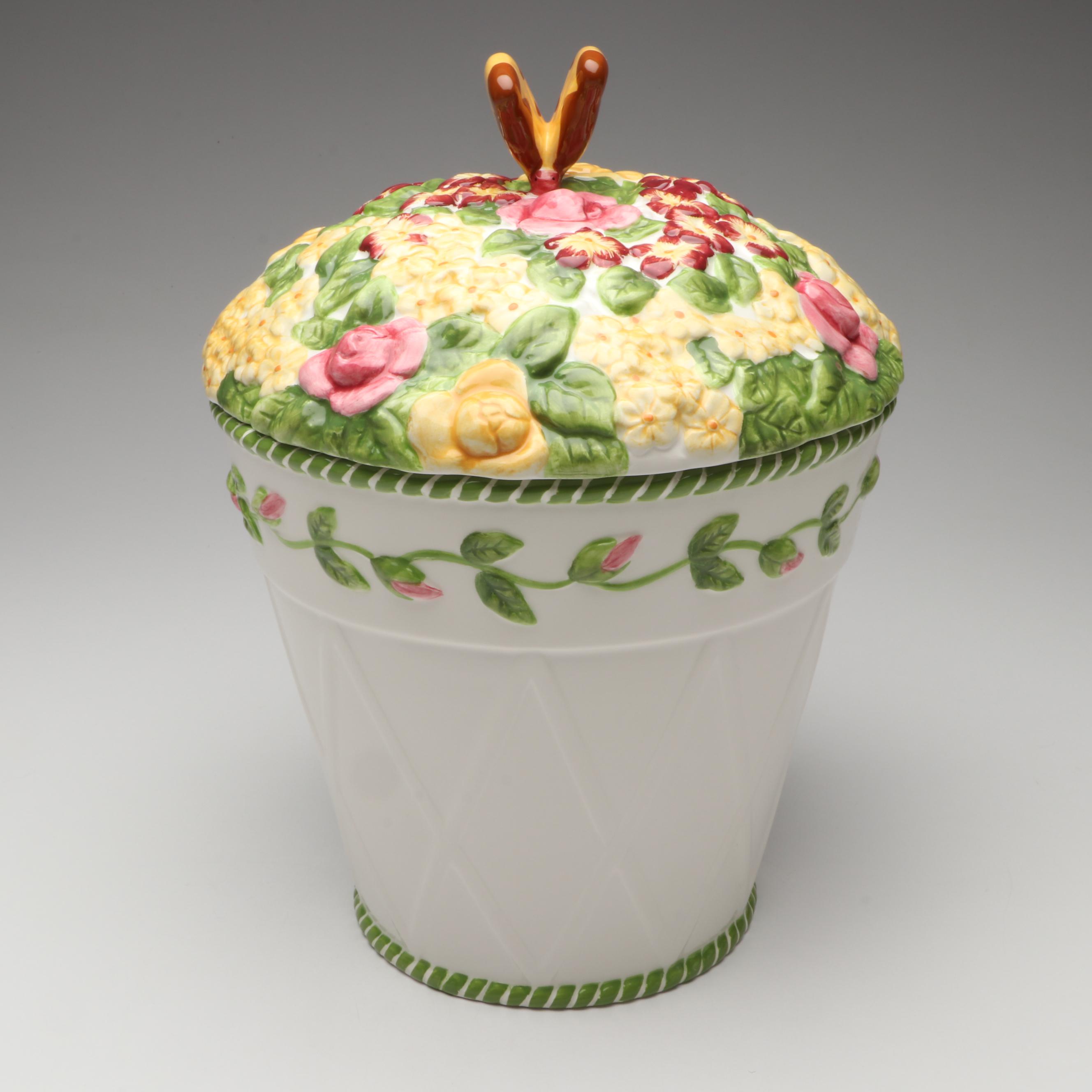 Royal Albert "Seasons of Color" Flower Pot Form Cookie Jar with More Décor