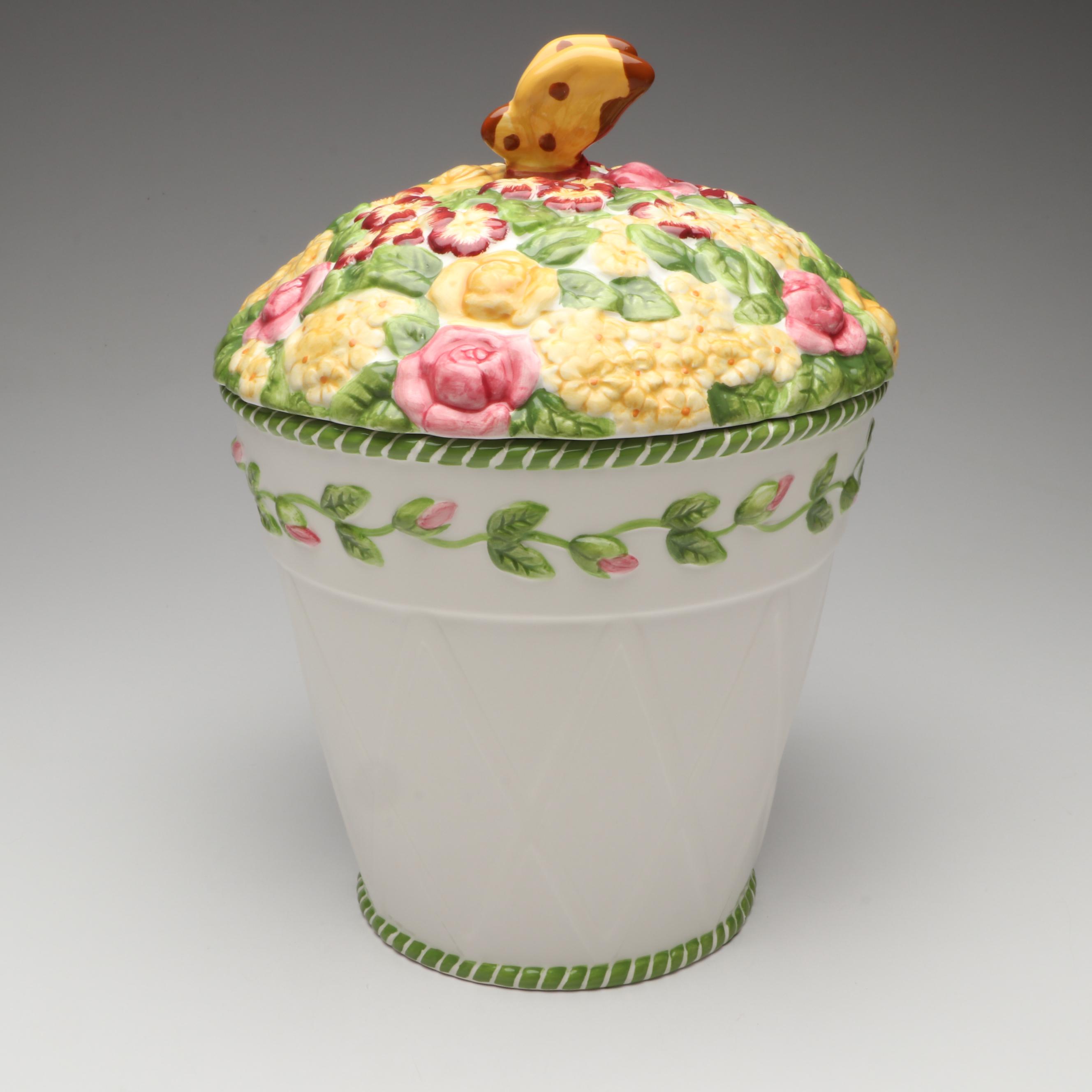 Royal Albert "Seasons of Color" Flower Pot Form Cookie Jar with More Décor
