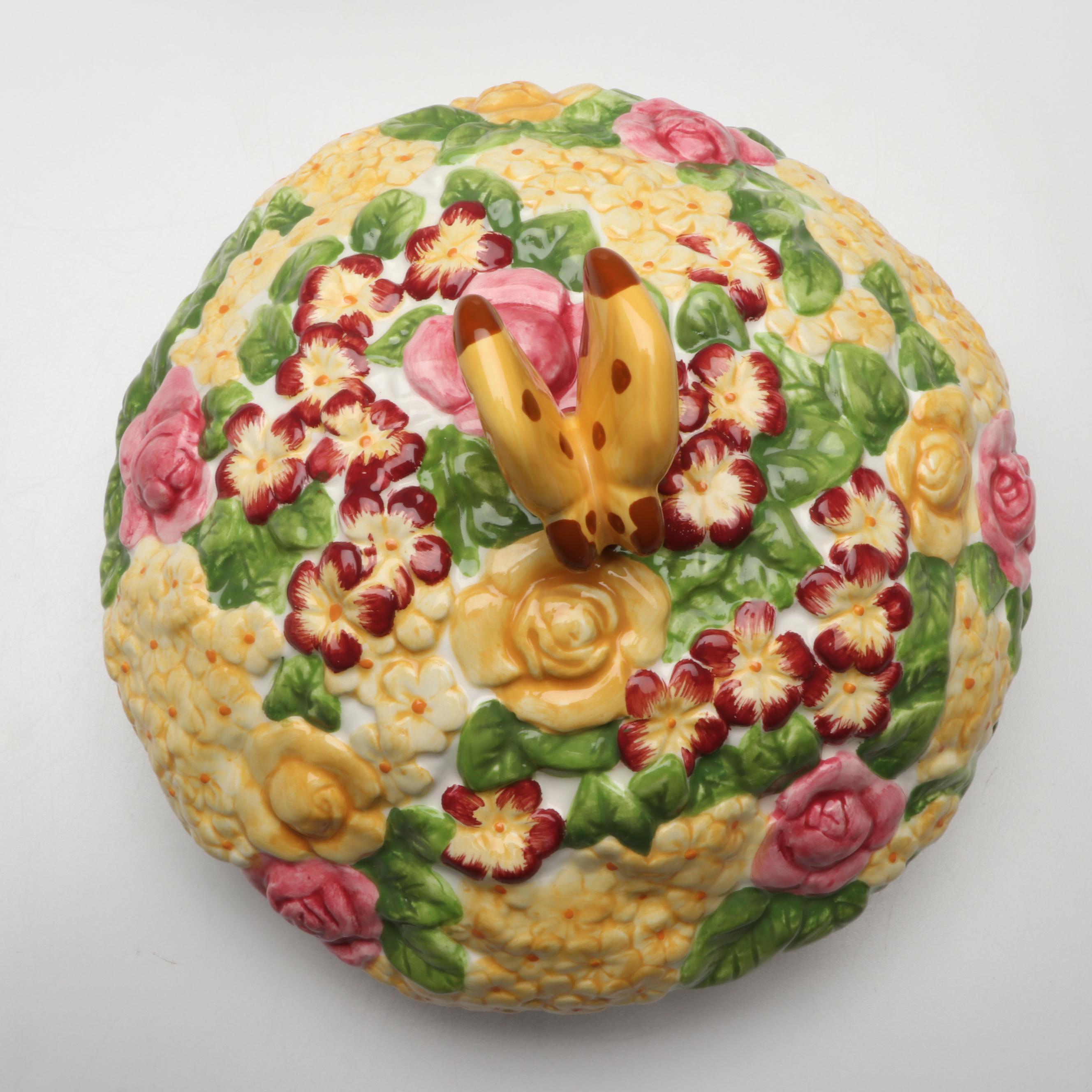 Royal Albert "Seasons of Color" Flower Pot Form Cookie Jar with More Décor