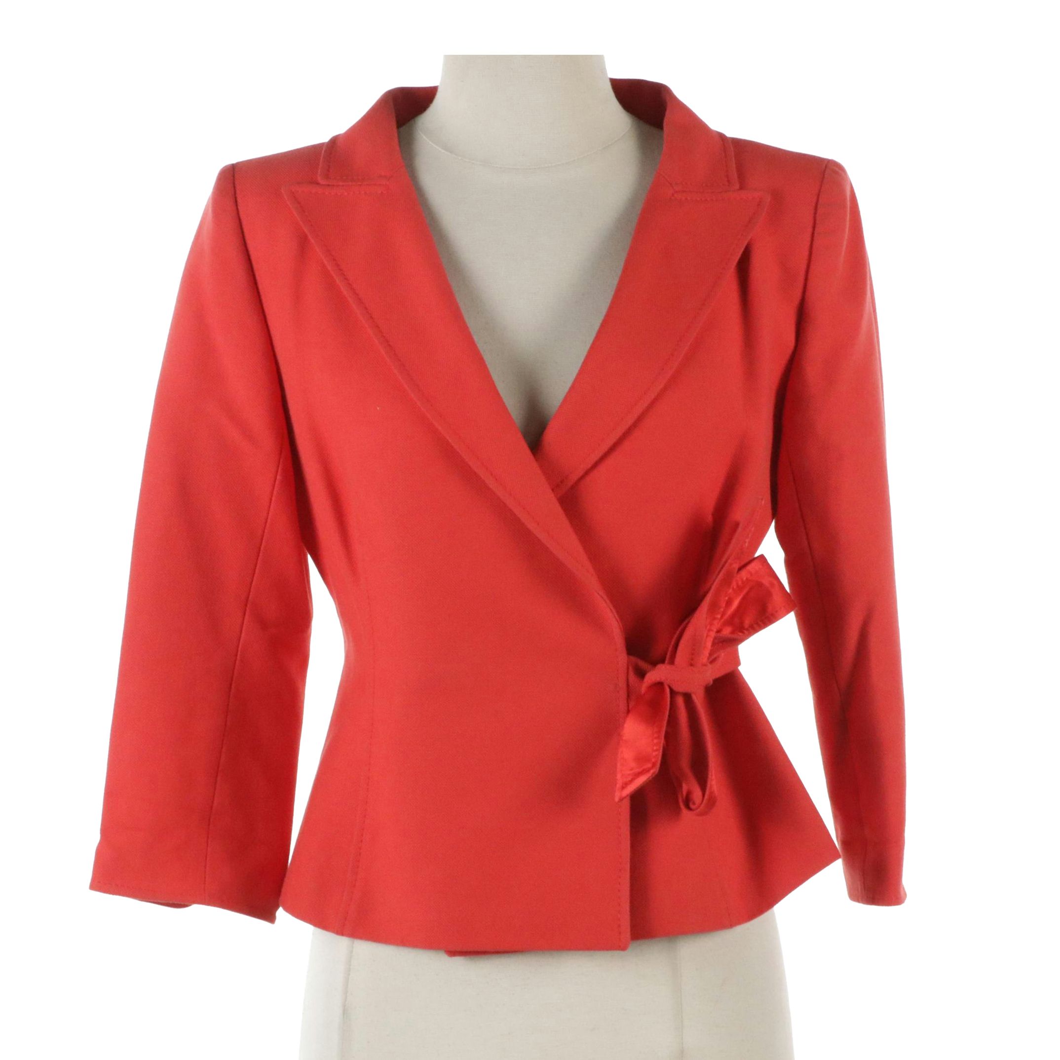 Valentino Red Cotton Canvas Tie-Front Blazer