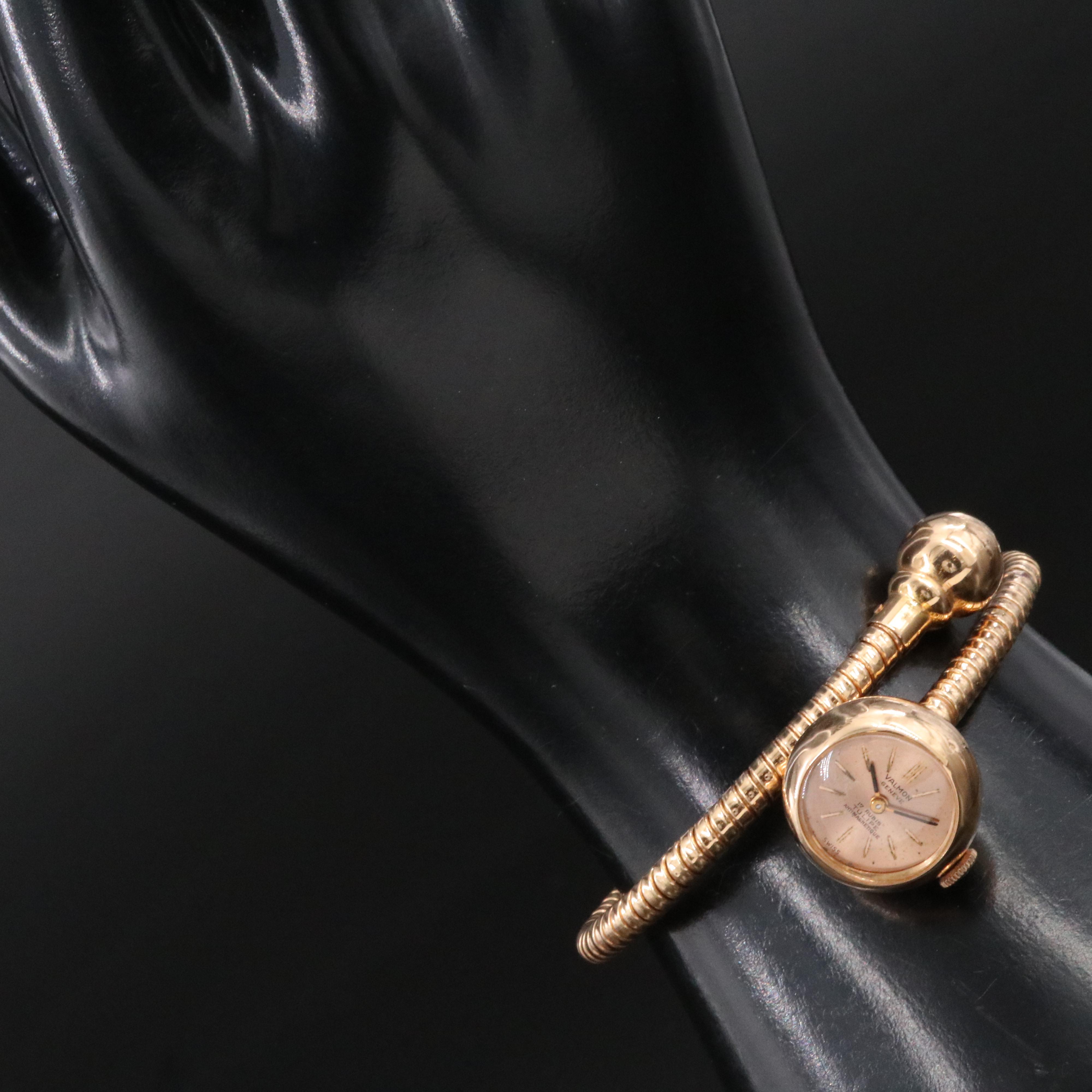 18K Valmon Swiss Tulipe Coil Bracelet Stem Wind Watch
