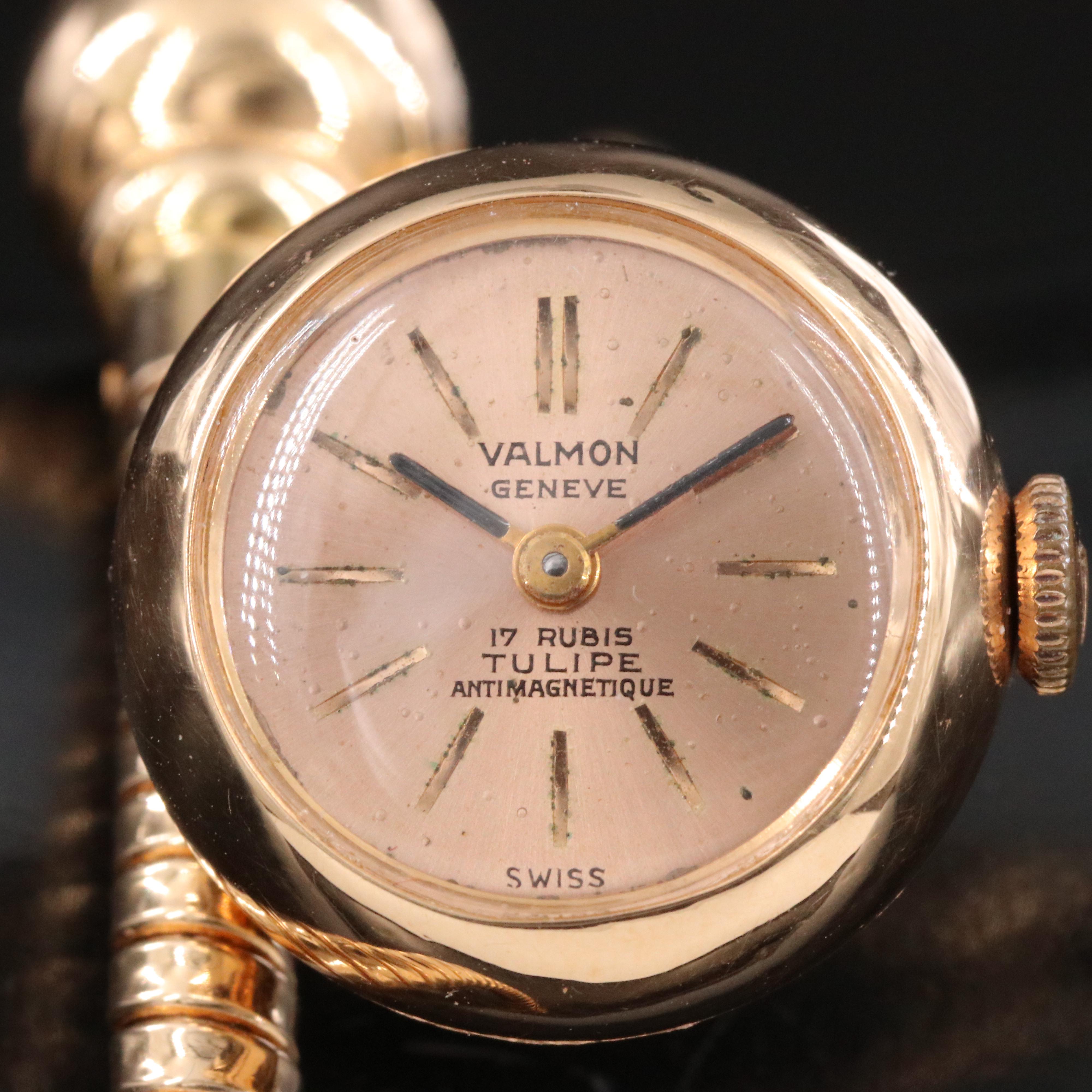 18K Valmon Swiss Tulipe Coil Bracelet Stem Wind Watch