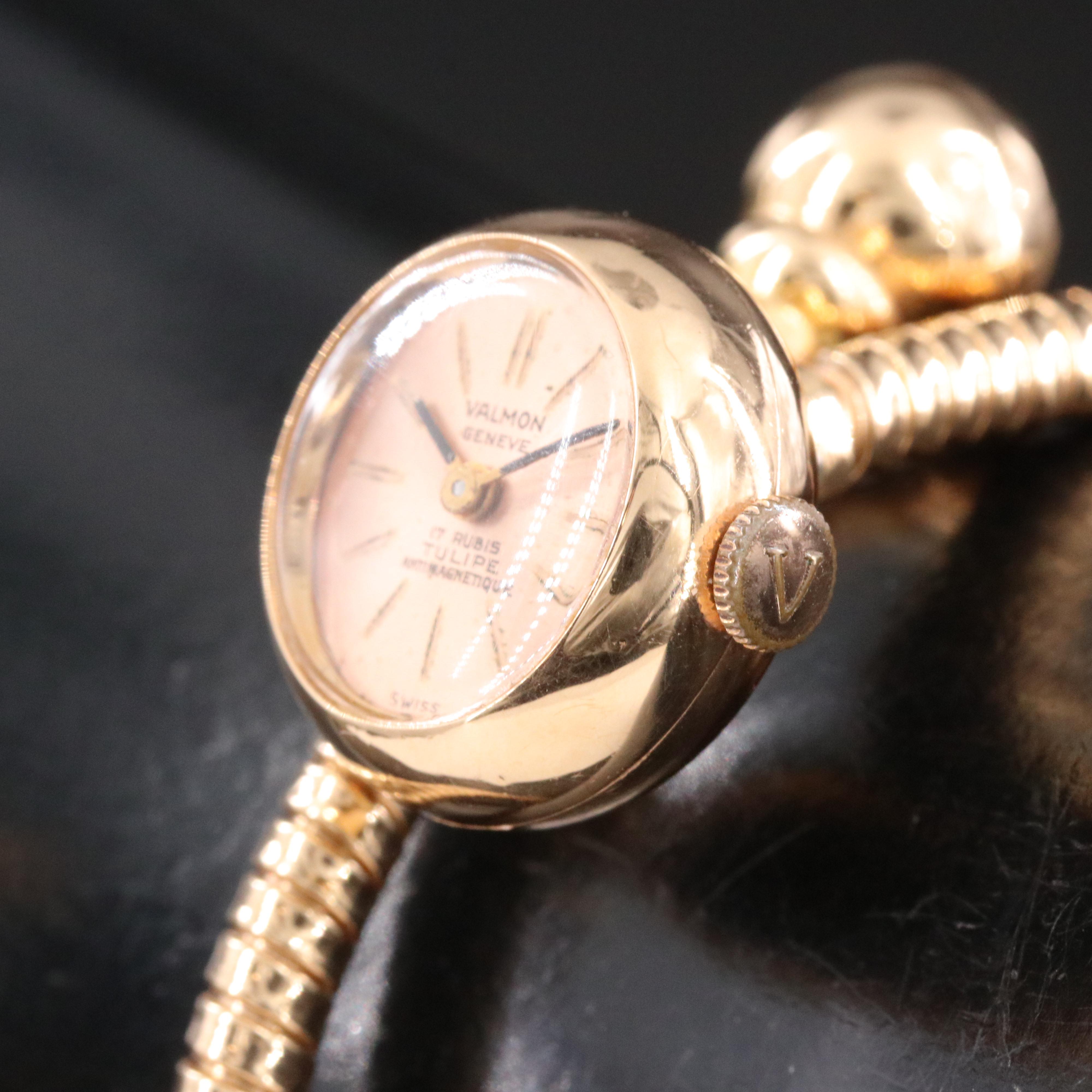 18K Valmon Swiss Tulipe Coil Bracelet Stem Wind Watch