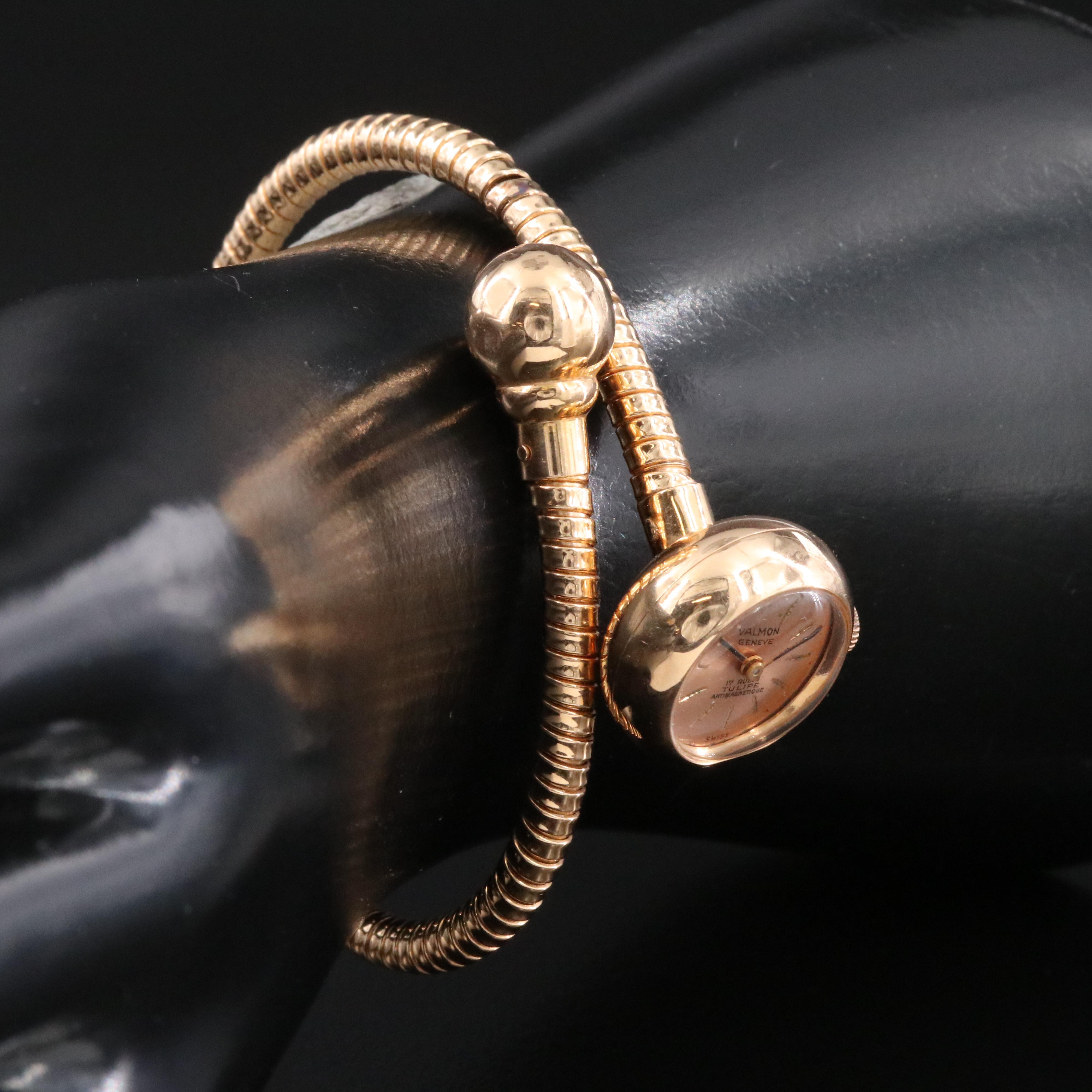 18K Valmon Swiss Tulipe Coil Bracelet Stem Wind Watch