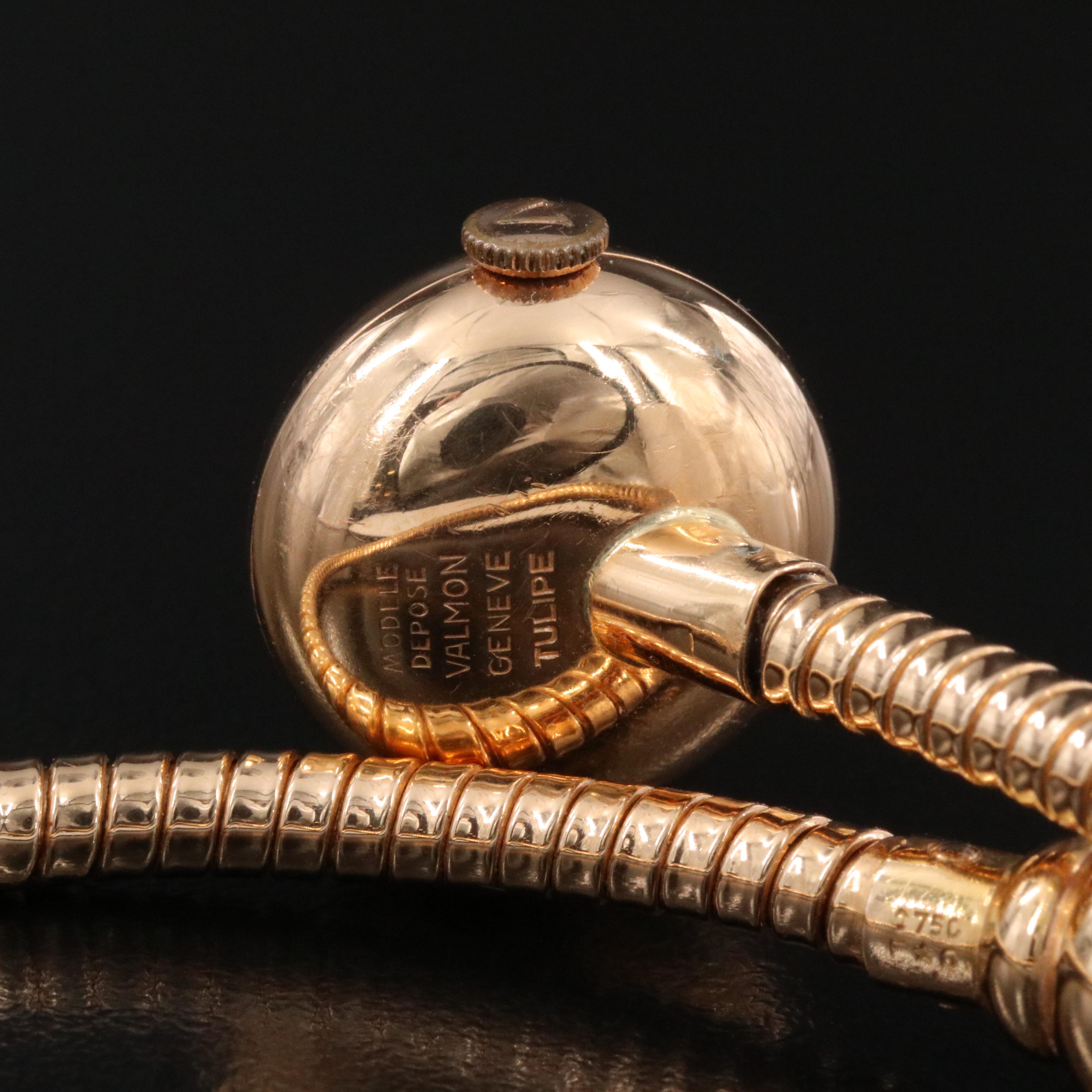 18K Valmon Swiss Tulipe Coil Bracelet Stem Wind Watch