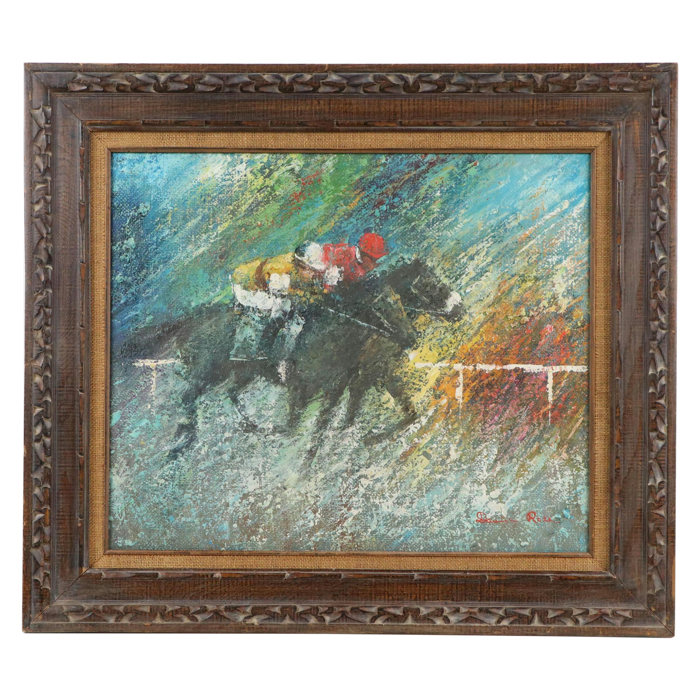David Roth Oil Painting of Horse Racing Scene, 20th Century