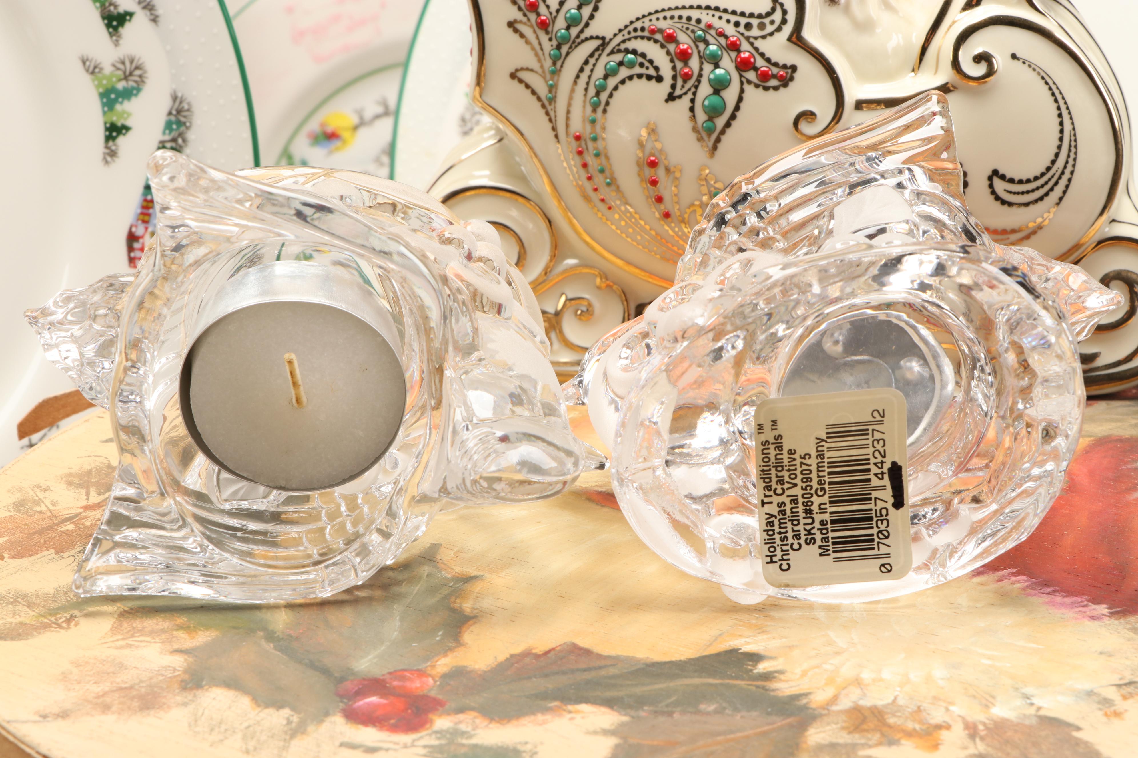 Gorham Crystal Cardinal Votives, Lenox Holiday Dishes and More Christmas Décor