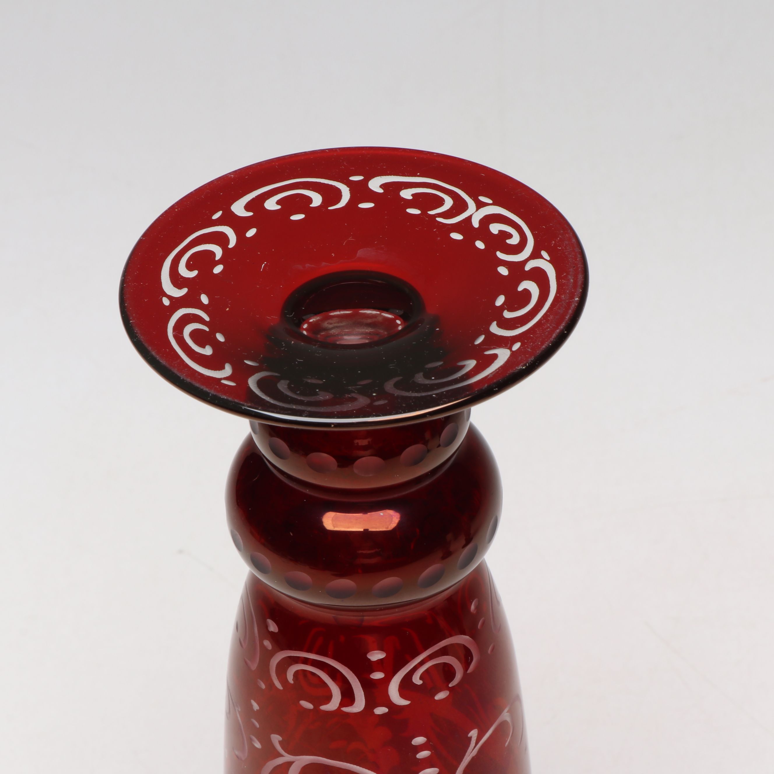 Egermann Style German Cut to Clear Ruby Glass Trumpet Vases