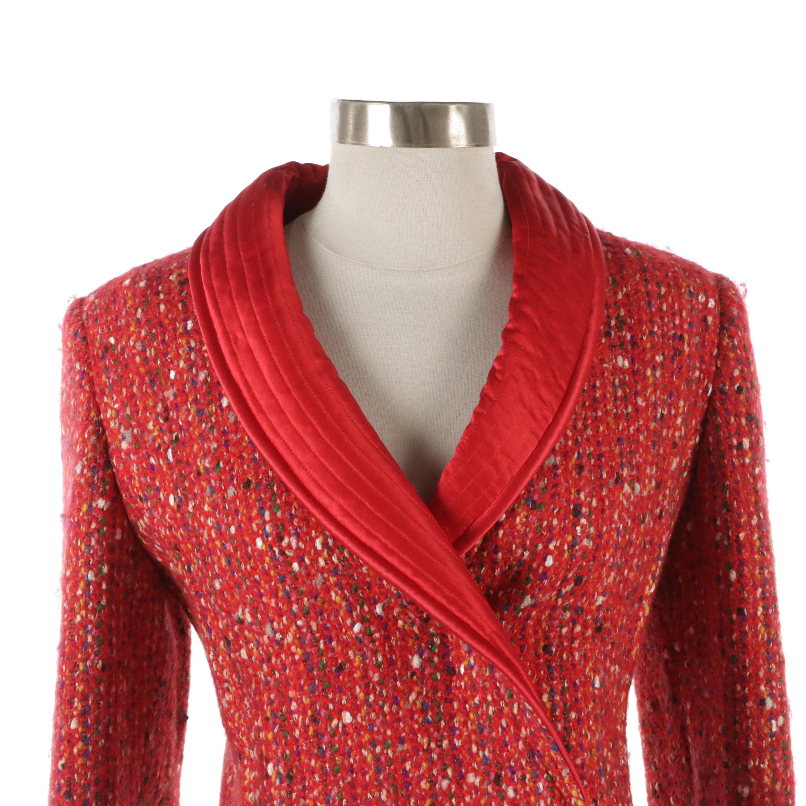 Vintage Valentino Boutique Red Tweed and Quilted Collar Cropped Blazer