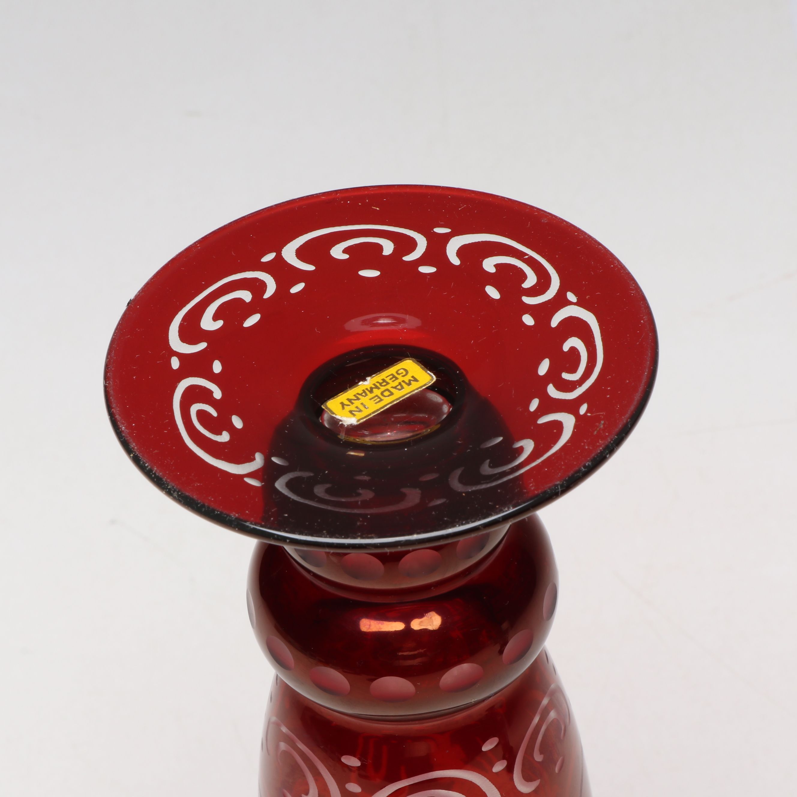 Egermann Style German Cut to Clear Ruby Glass Trumpet Vases