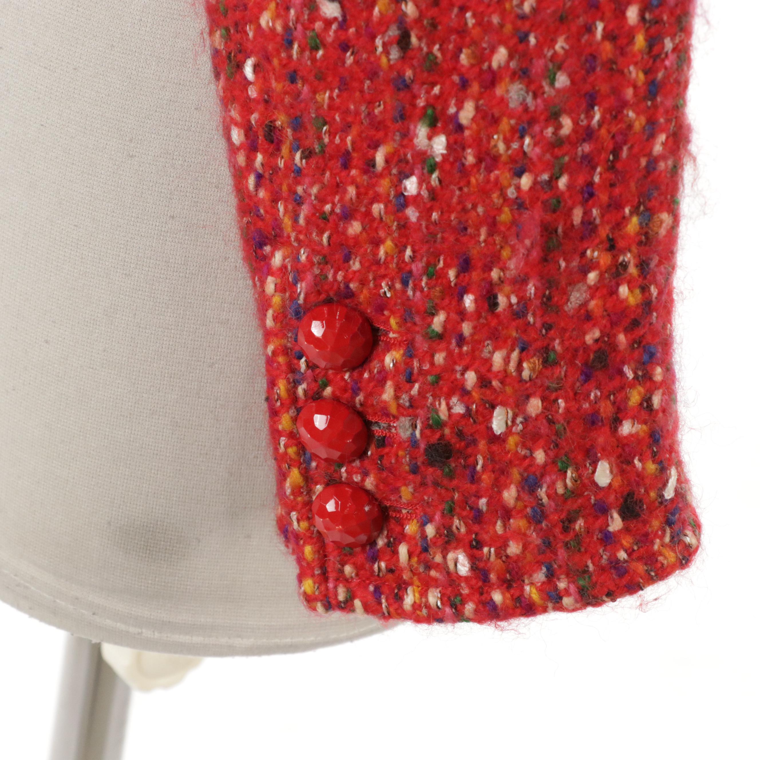 Vintage Valentino Boutique Red Tweed and Quilted Collar Cropped Blazer