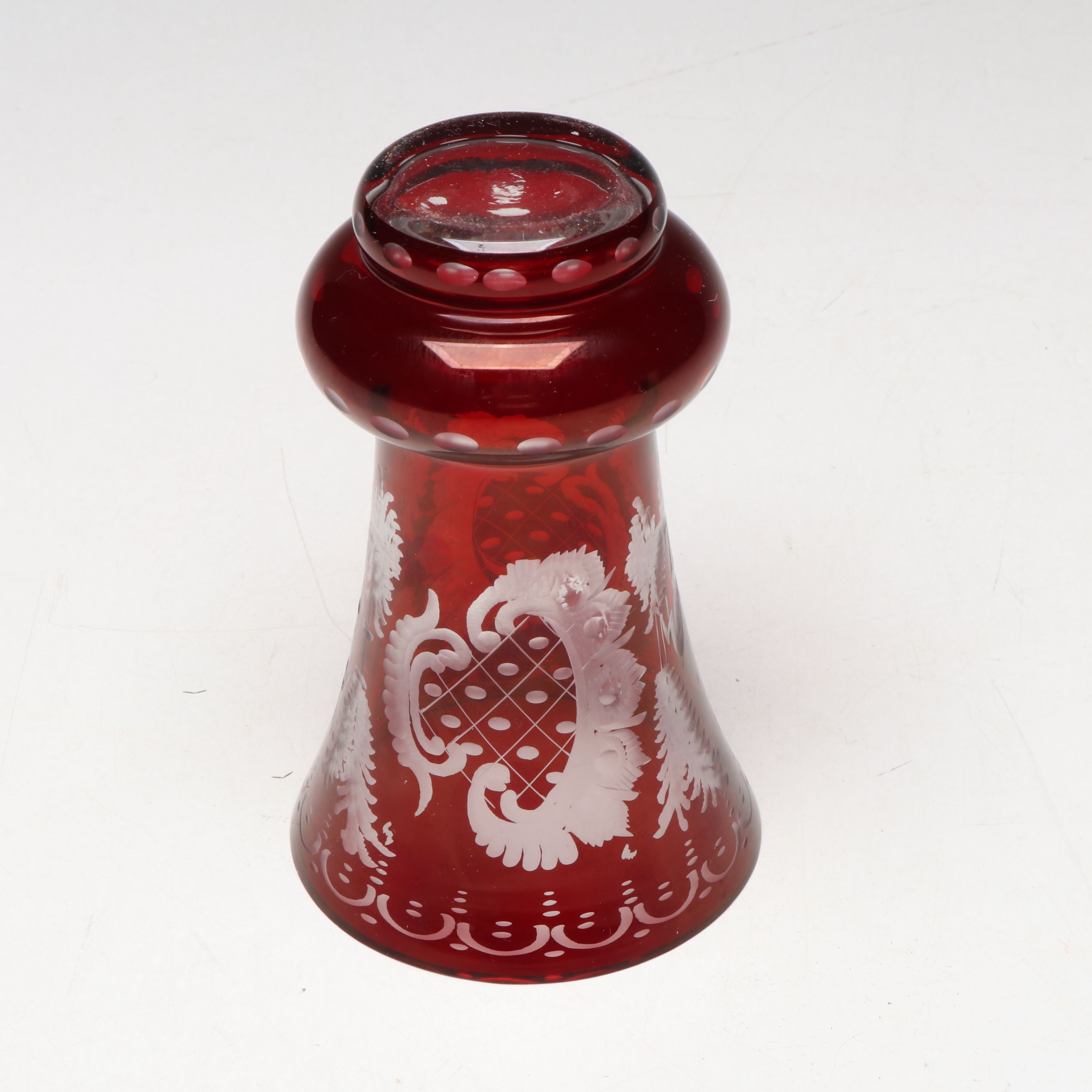 Egermann Style German Cut to Clear Ruby Glass Trumpet Vases