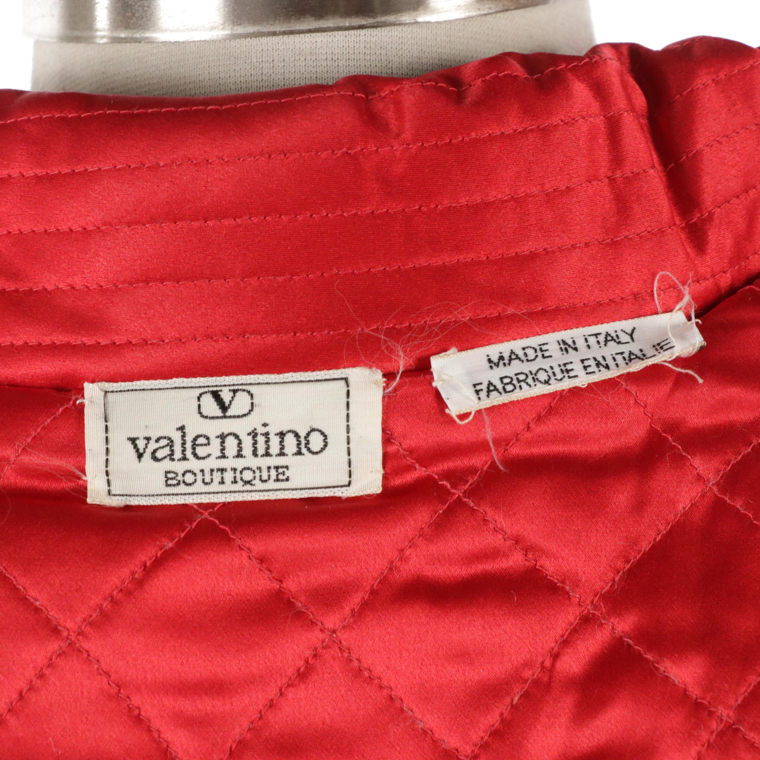 Vintage Valentino Boutique Red Tweed and Quilted Collar Cropped Blazer