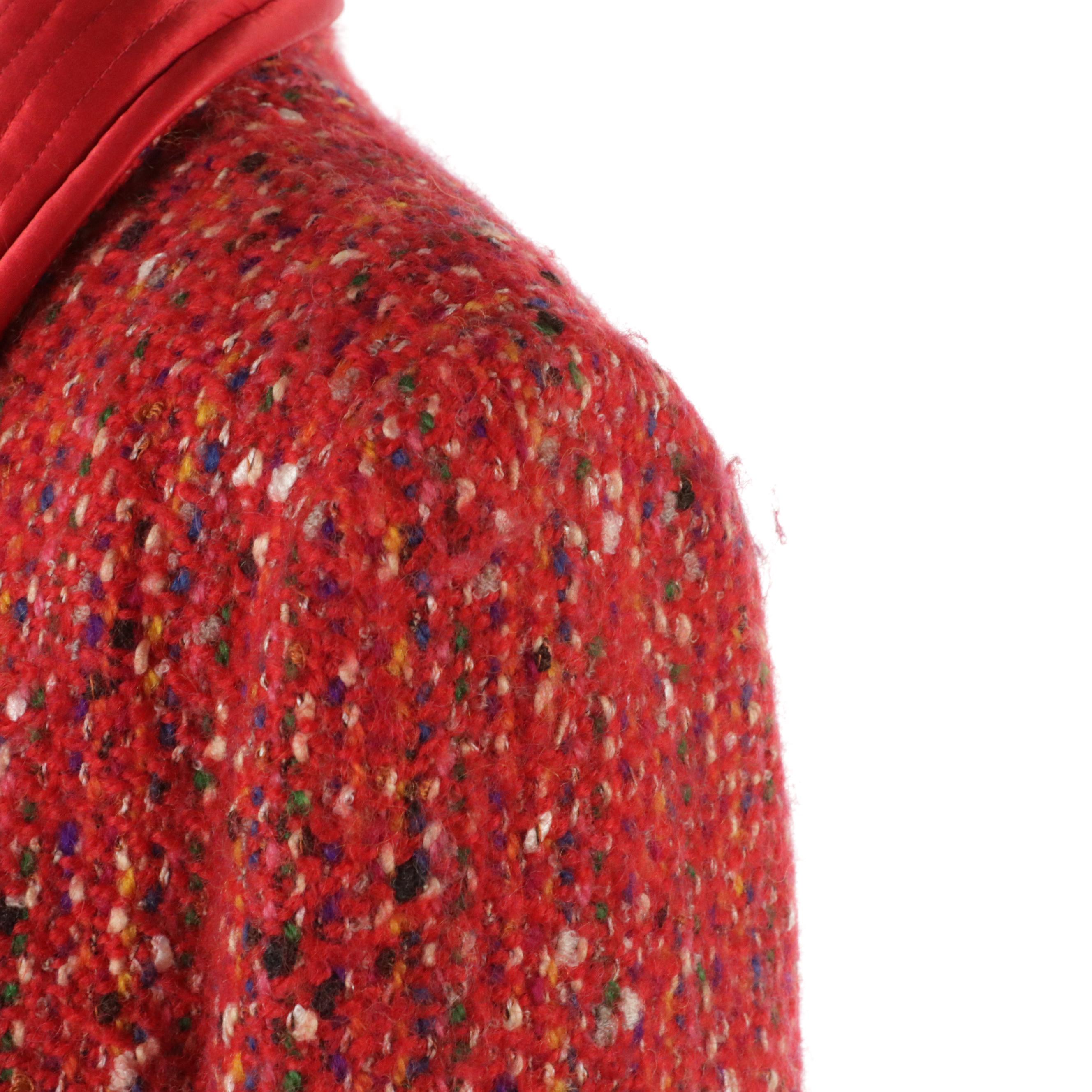 Vintage Valentino Boutique Red Tweed and Quilted Collar Cropped Blazer