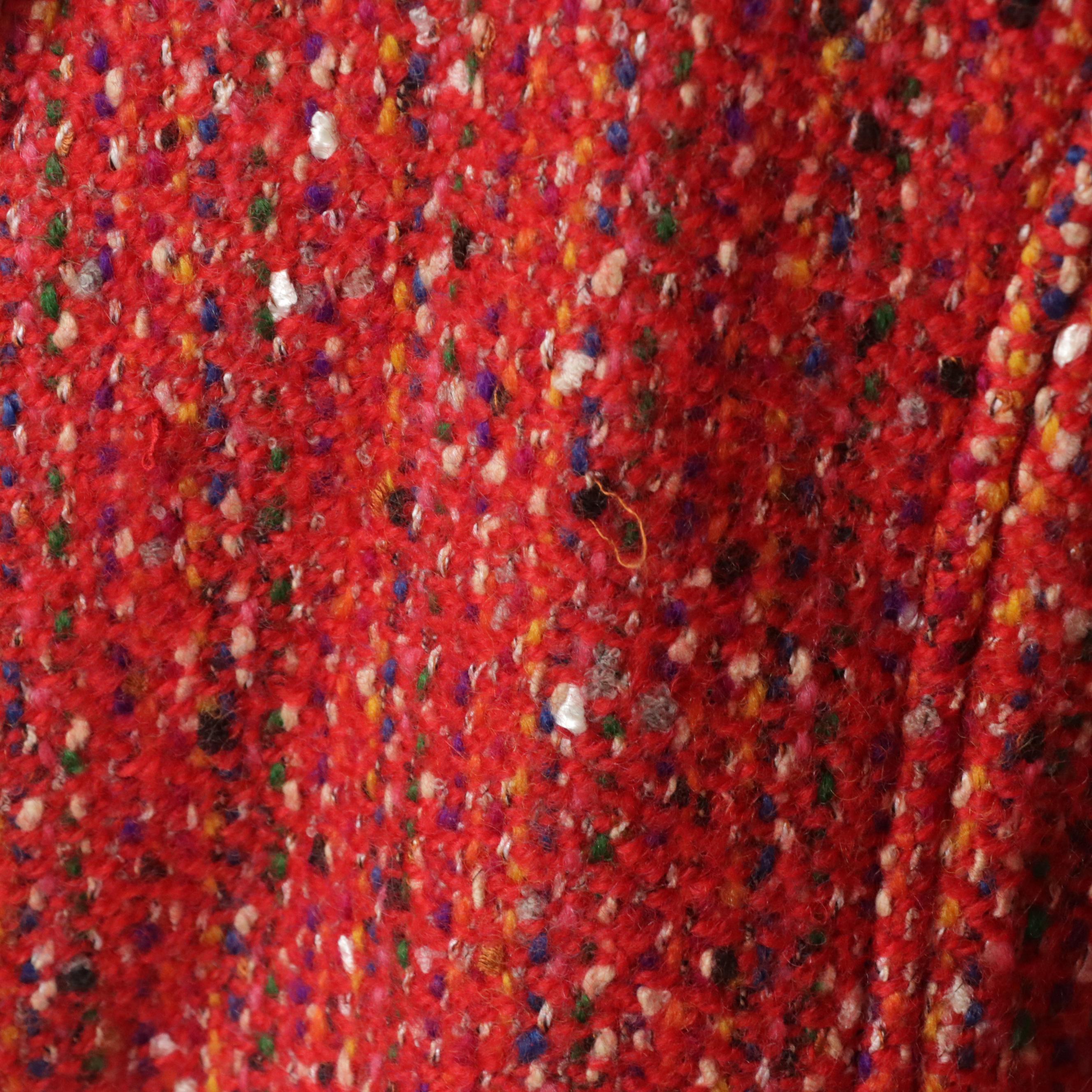 Vintage Valentino Boutique Red Tweed and Quilted Collar Cropped Blazer