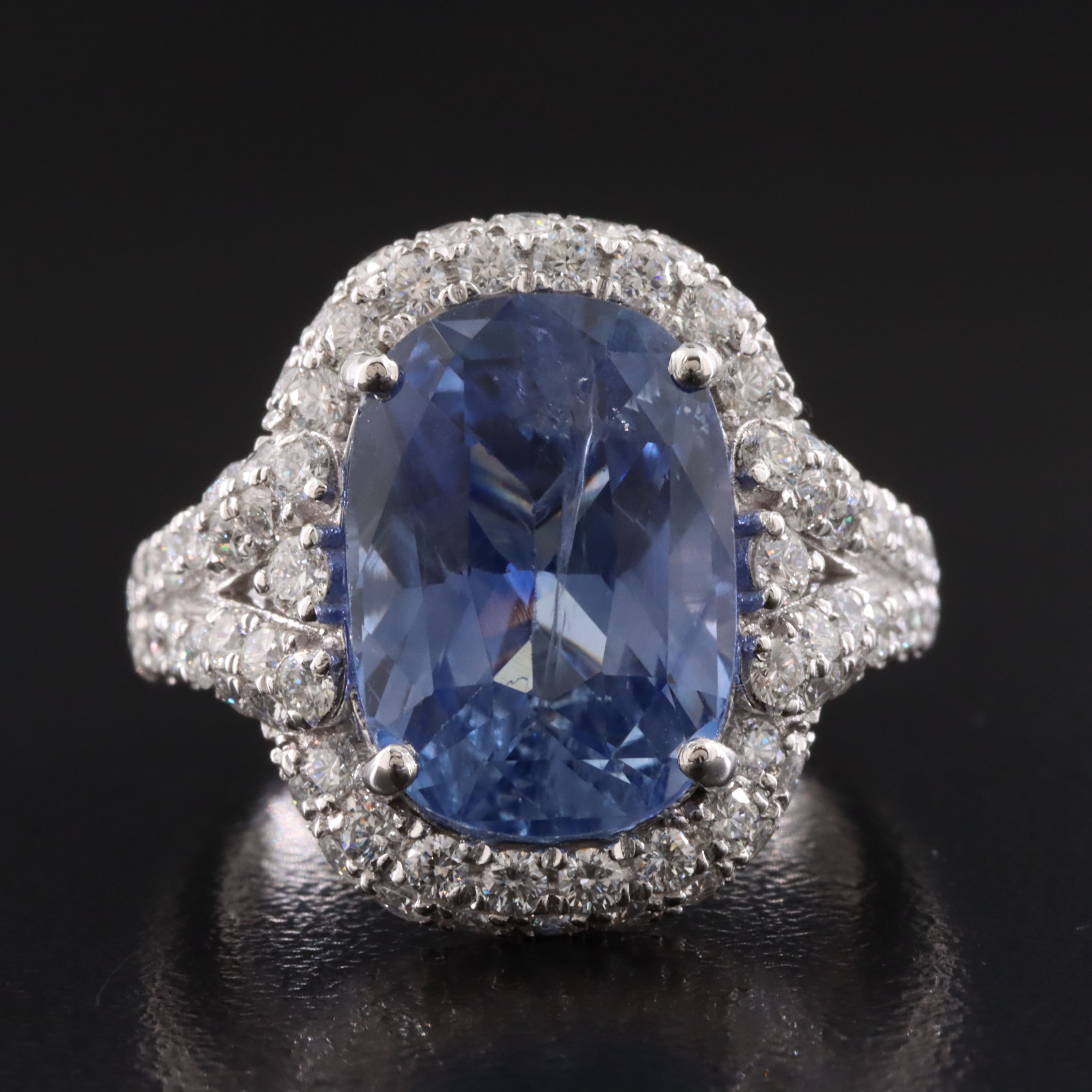 Oscar Friedman Platinum 8.02 CT Ceylon Sapphire and Diamond Ring with GIA Report