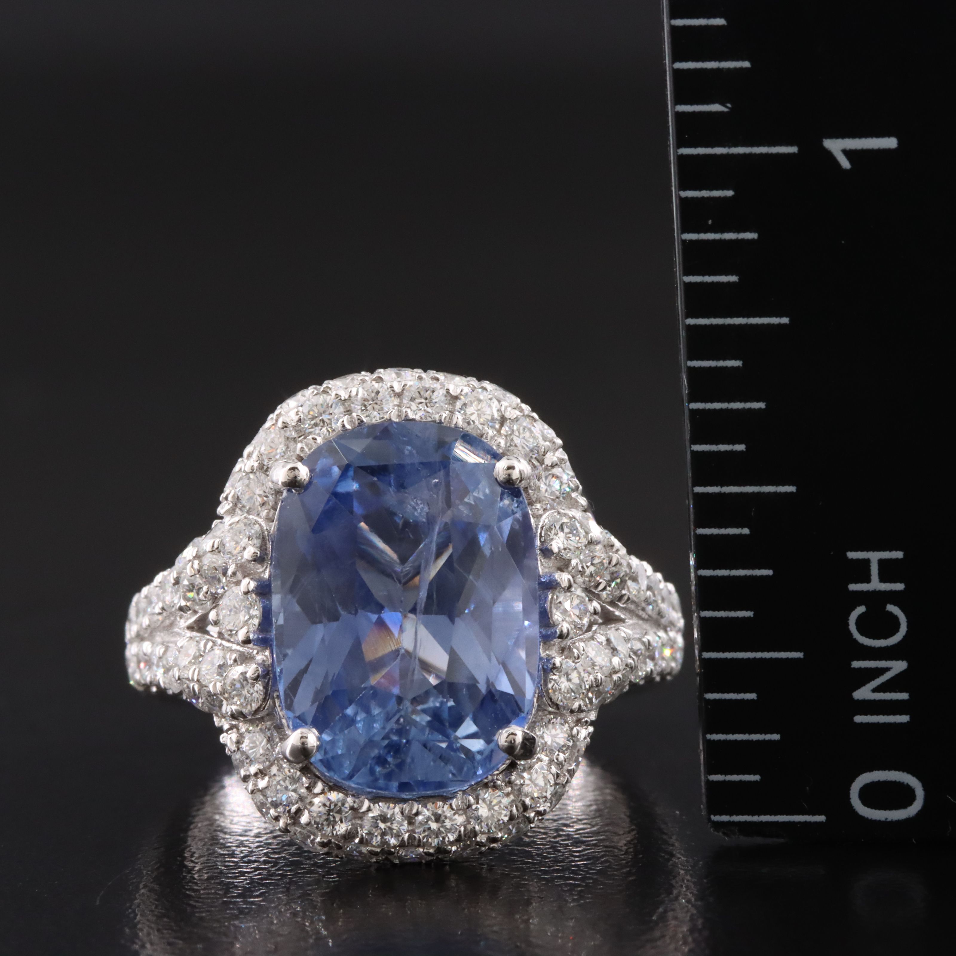 Oscar Friedman Platinum 8.02 CT Ceylon Sapphire and Diamond Ring with GIA Report