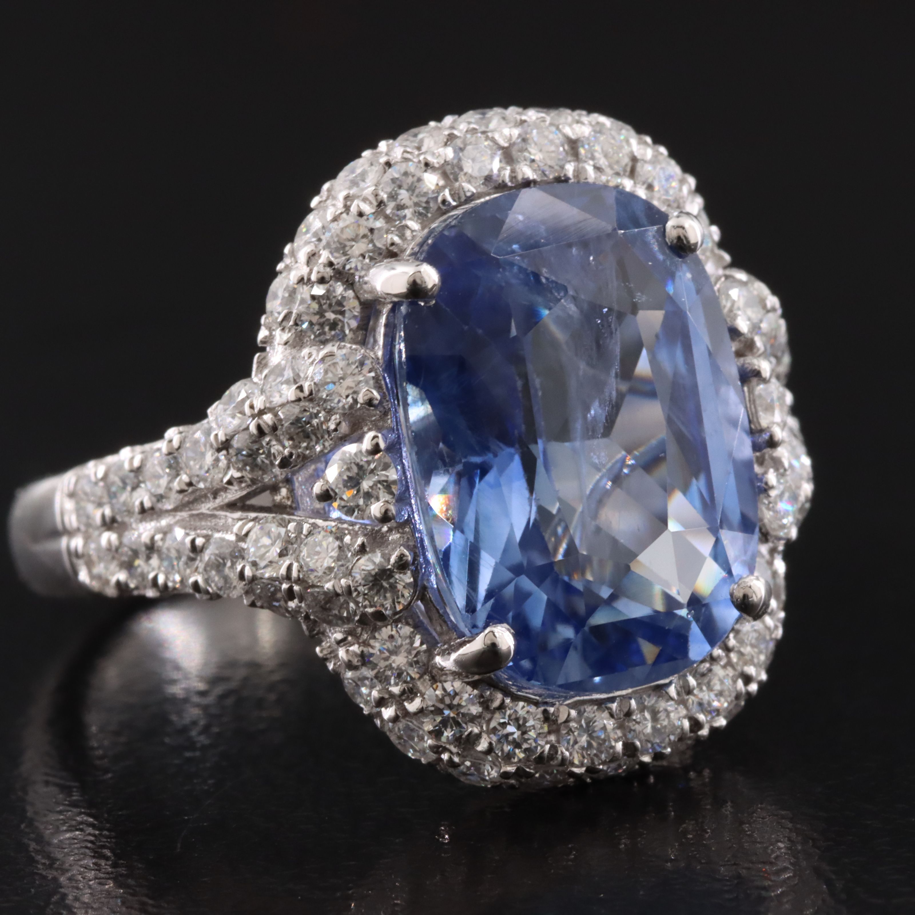 Oscar Friedman Platinum 8.02 CT Ceylon Sapphire and Diamond Ring with GIA Report