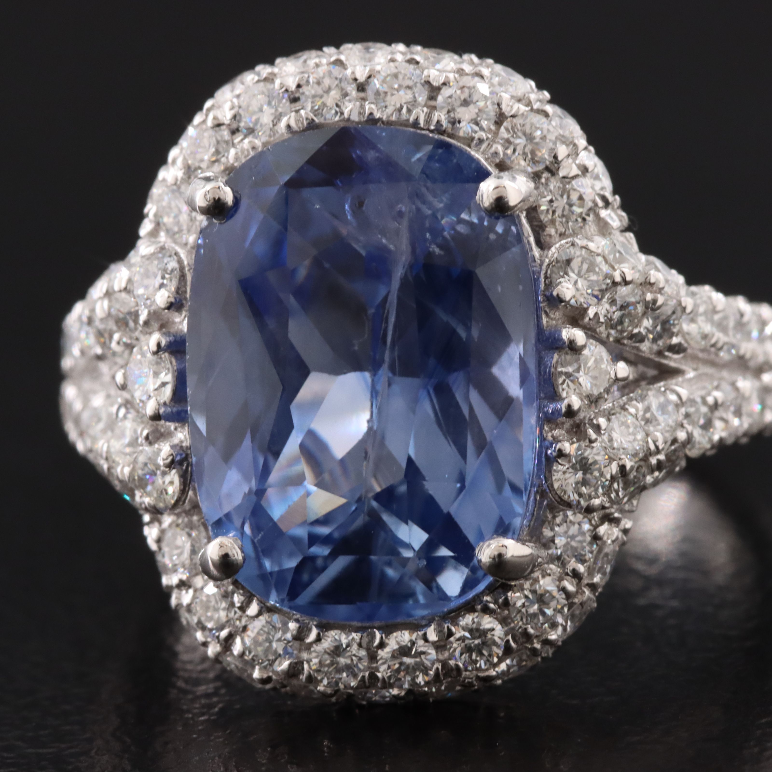 Oscar Friedman Platinum 8.02 CT Ceylon Sapphire and Diamond Ring with GIA Report