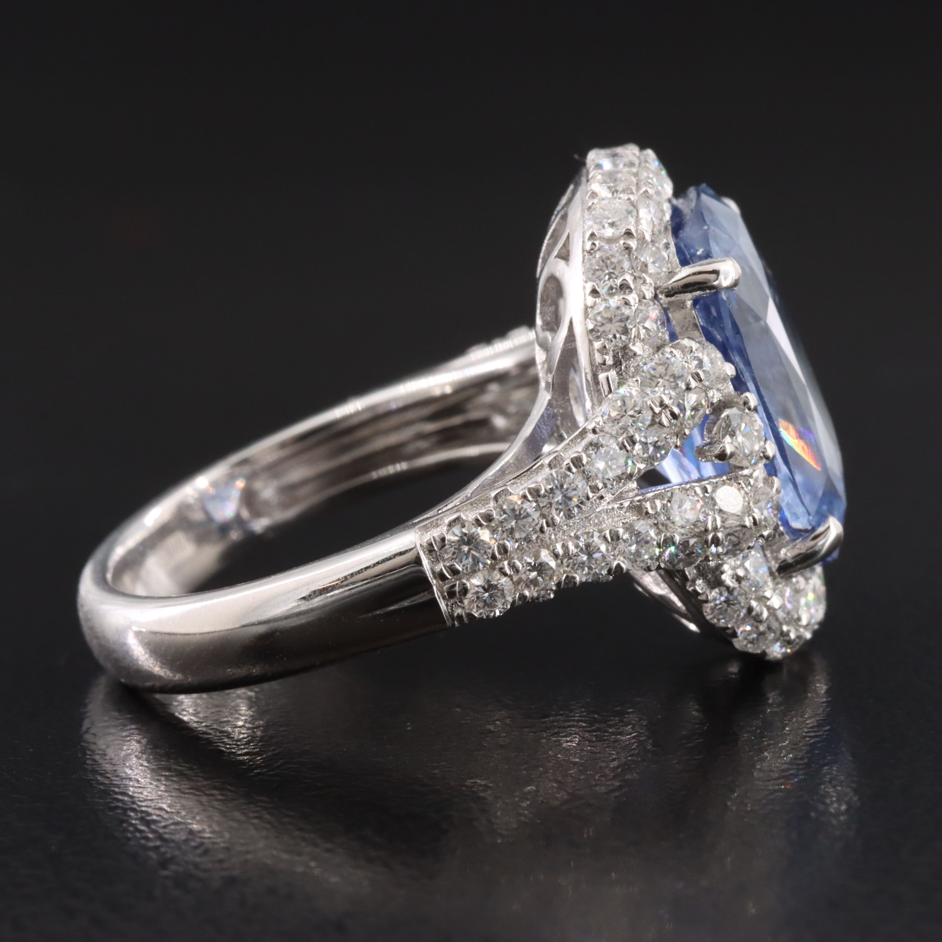 Oscar Friedman Platinum 8.02 CT Ceylon Sapphire and Diamond Ring with GIA Report