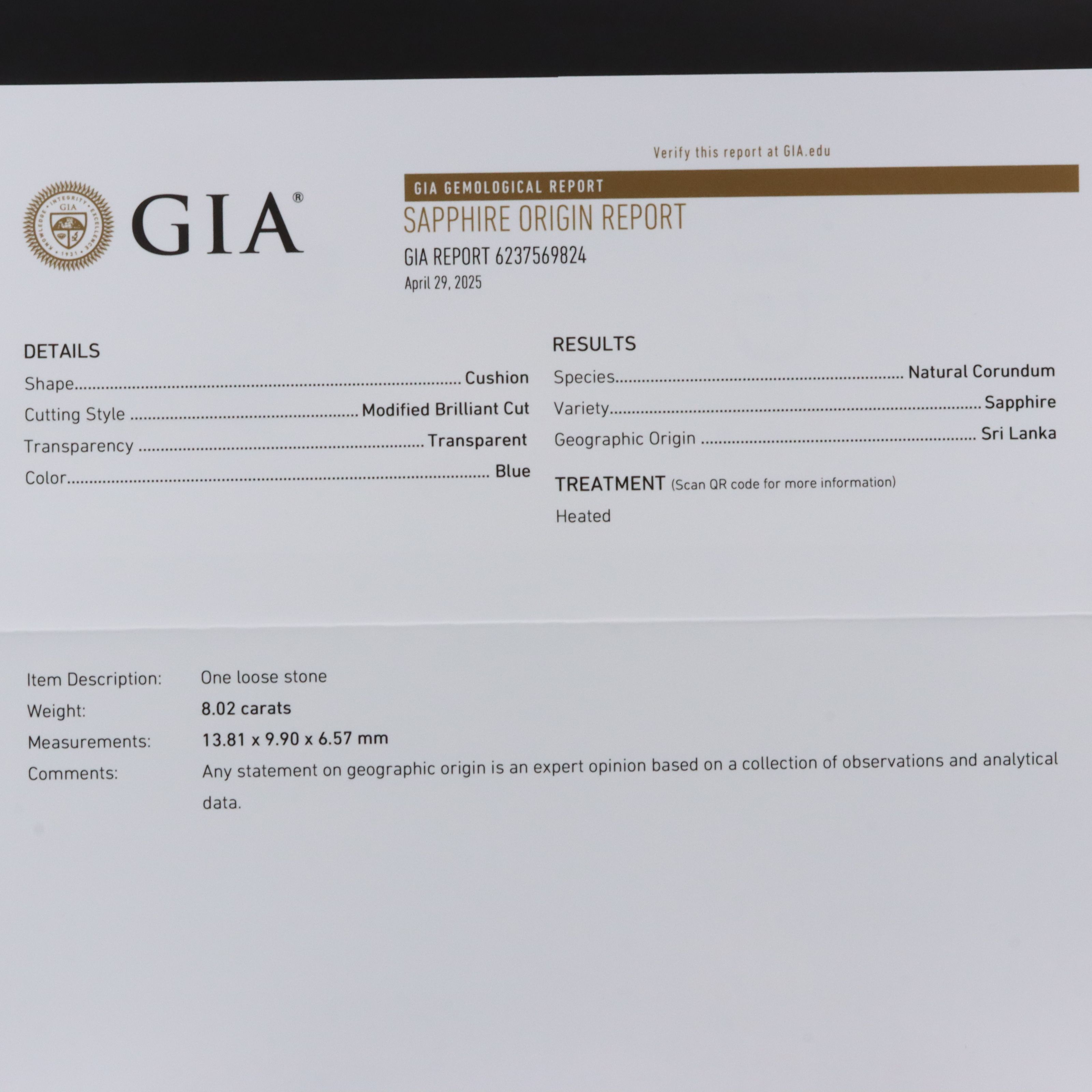 Oscar Friedman Platinum 8.02 CT Ceylon Sapphire and Diamond Ring with GIA Report