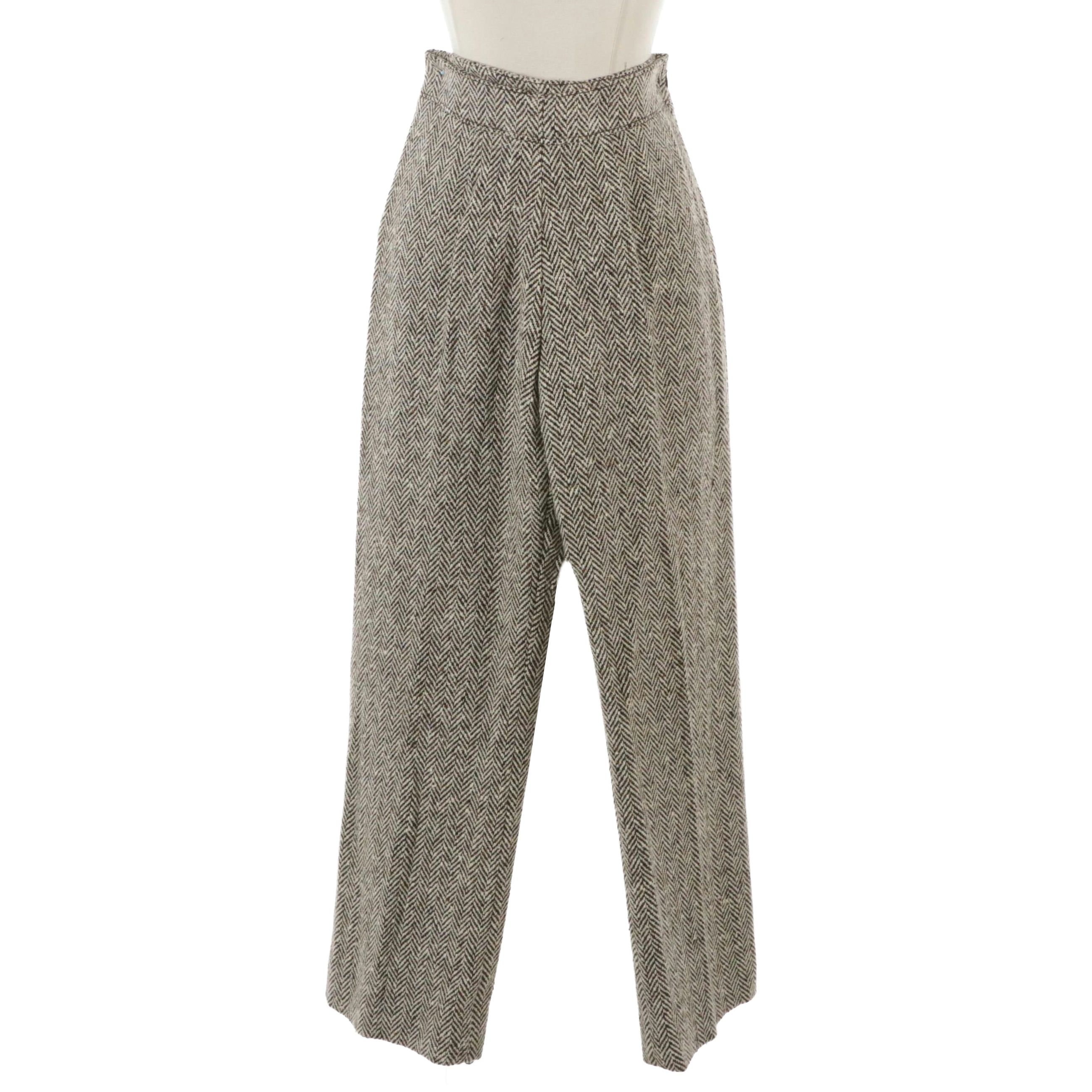 Valentino Boutique Vintage Black and Brown Herringbone Wool Pants