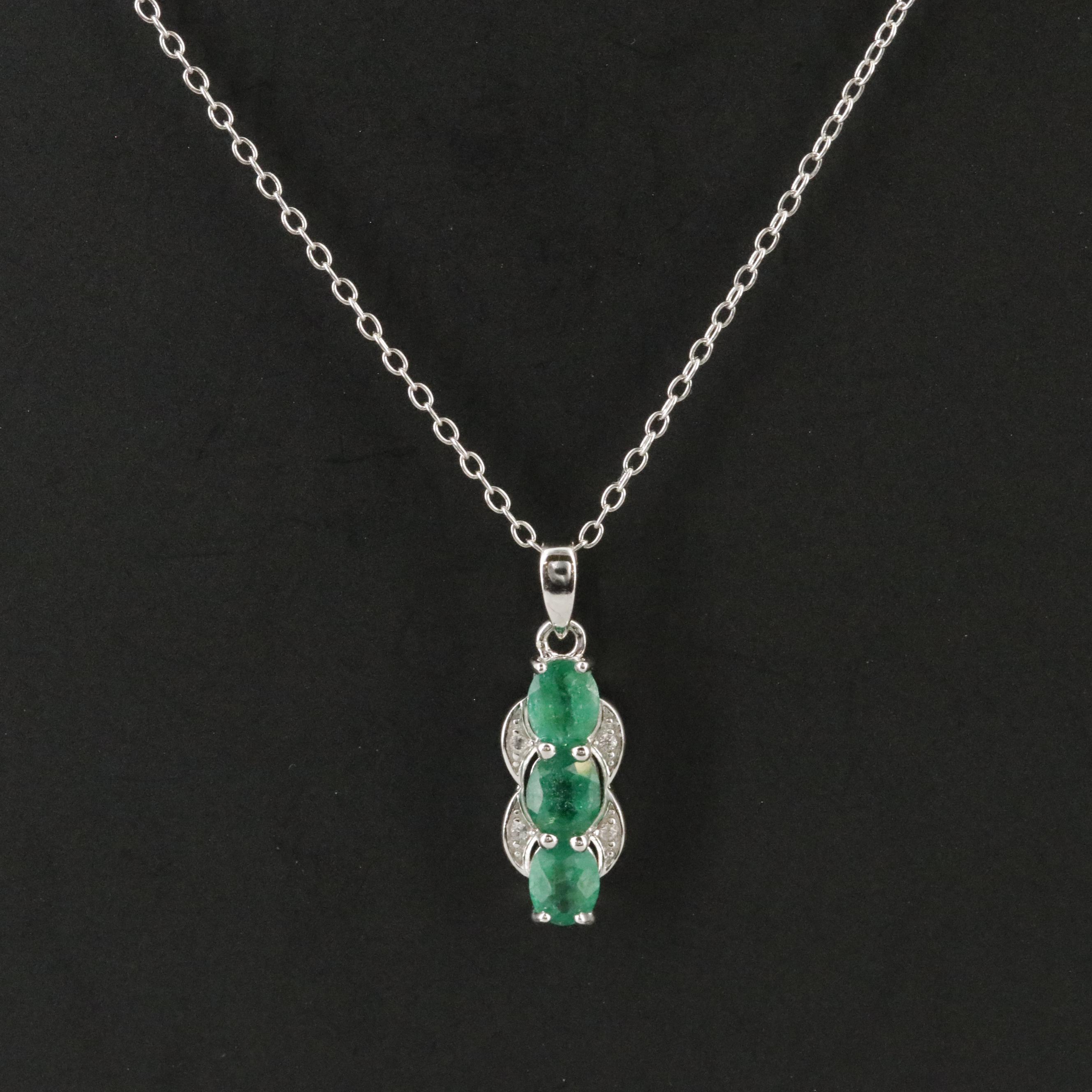 Sterling Emerald and White Zircon Pendant Necklace