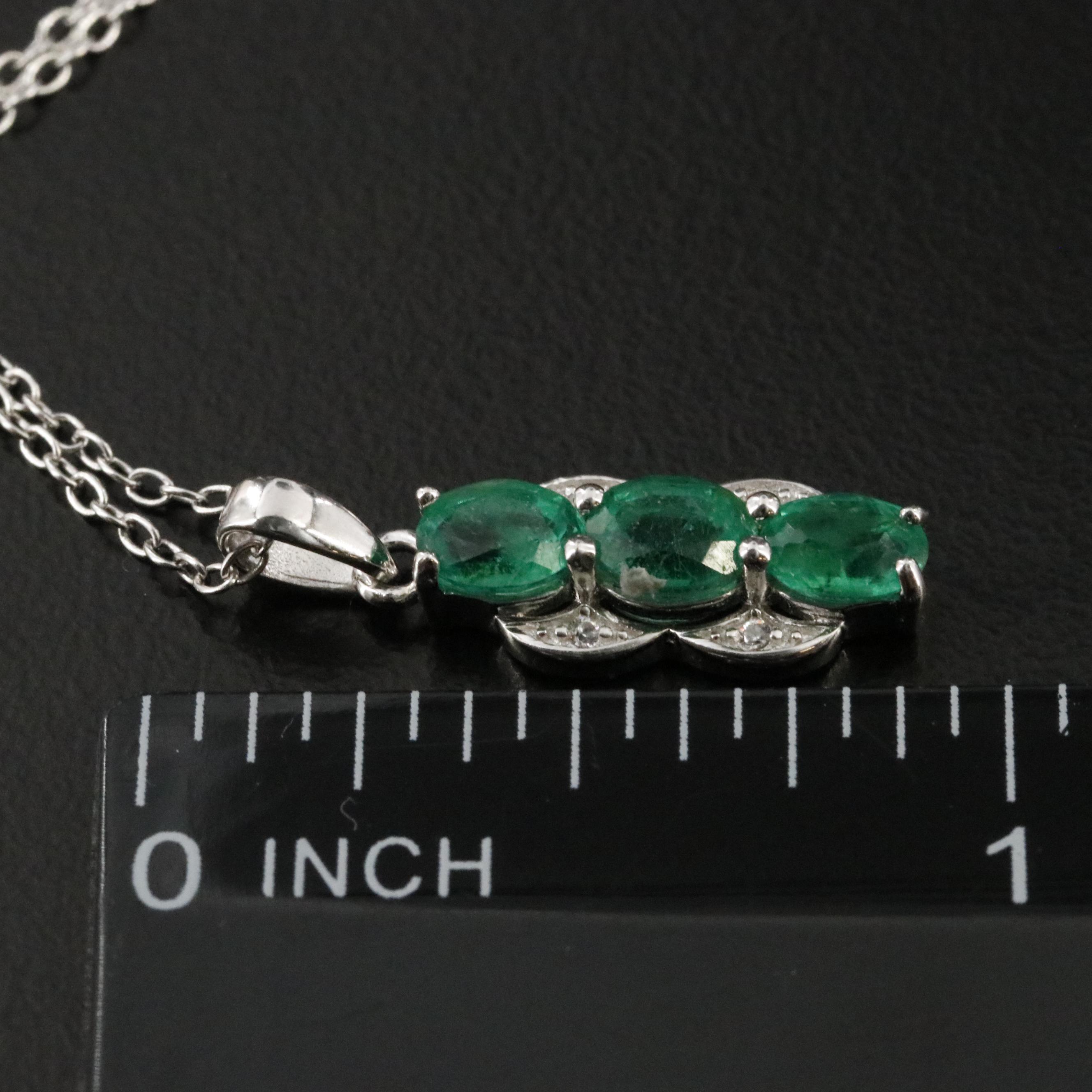 Sterling Emerald and White Zircon Pendant Necklace