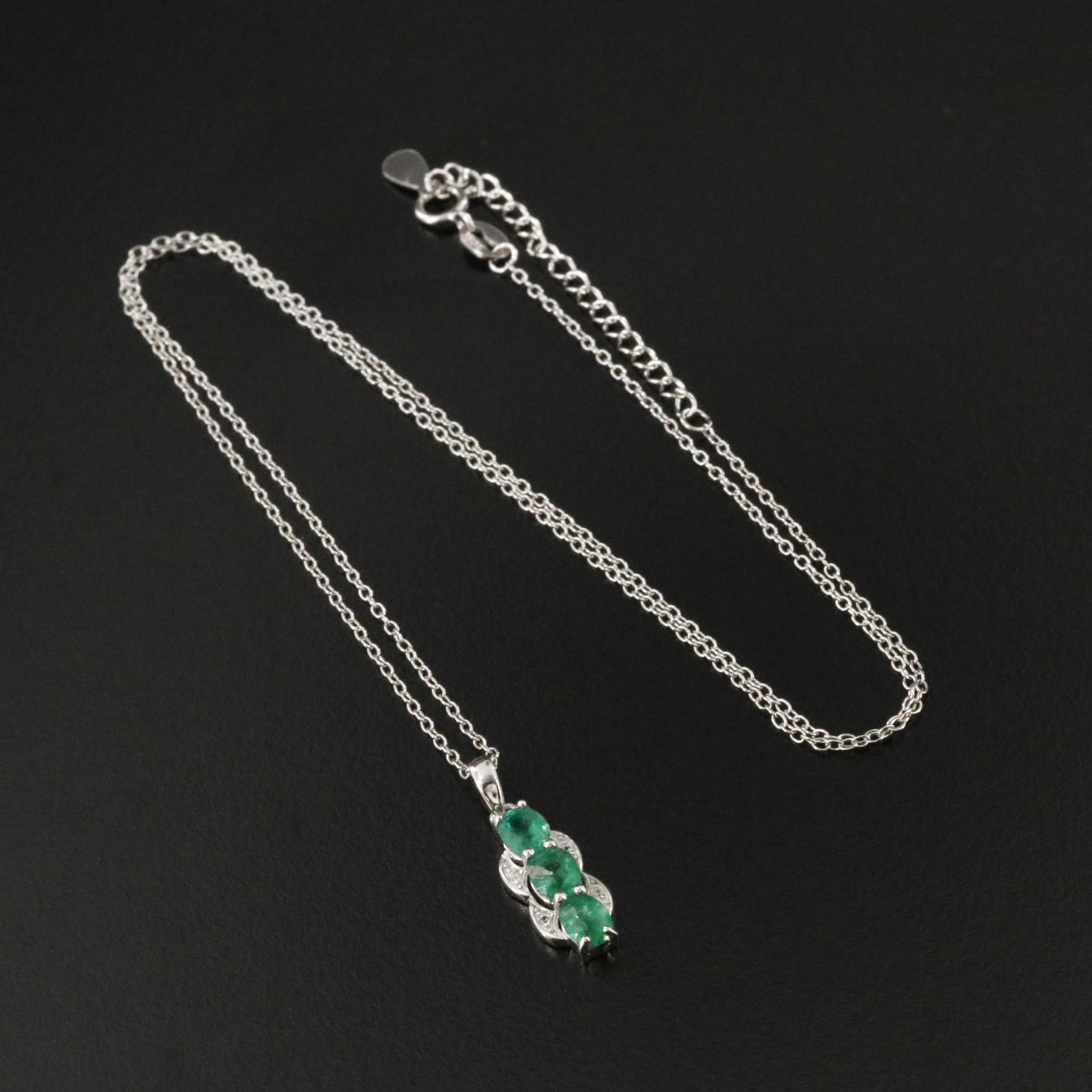 Sterling Emerald and White Zircon Pendant Necklace