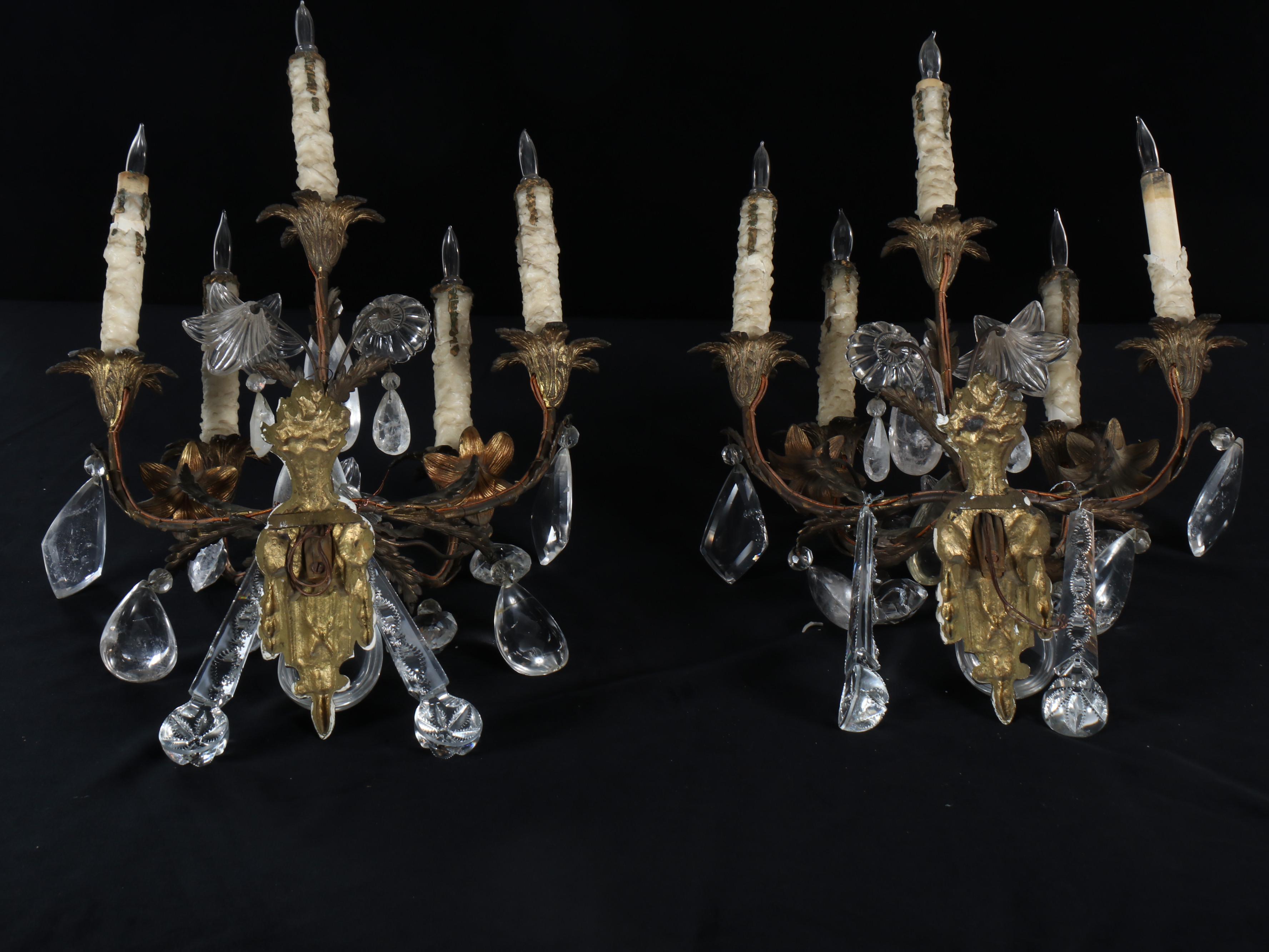 Maison Baguès Style Five-Arm Cut Rock Crystal Sconces