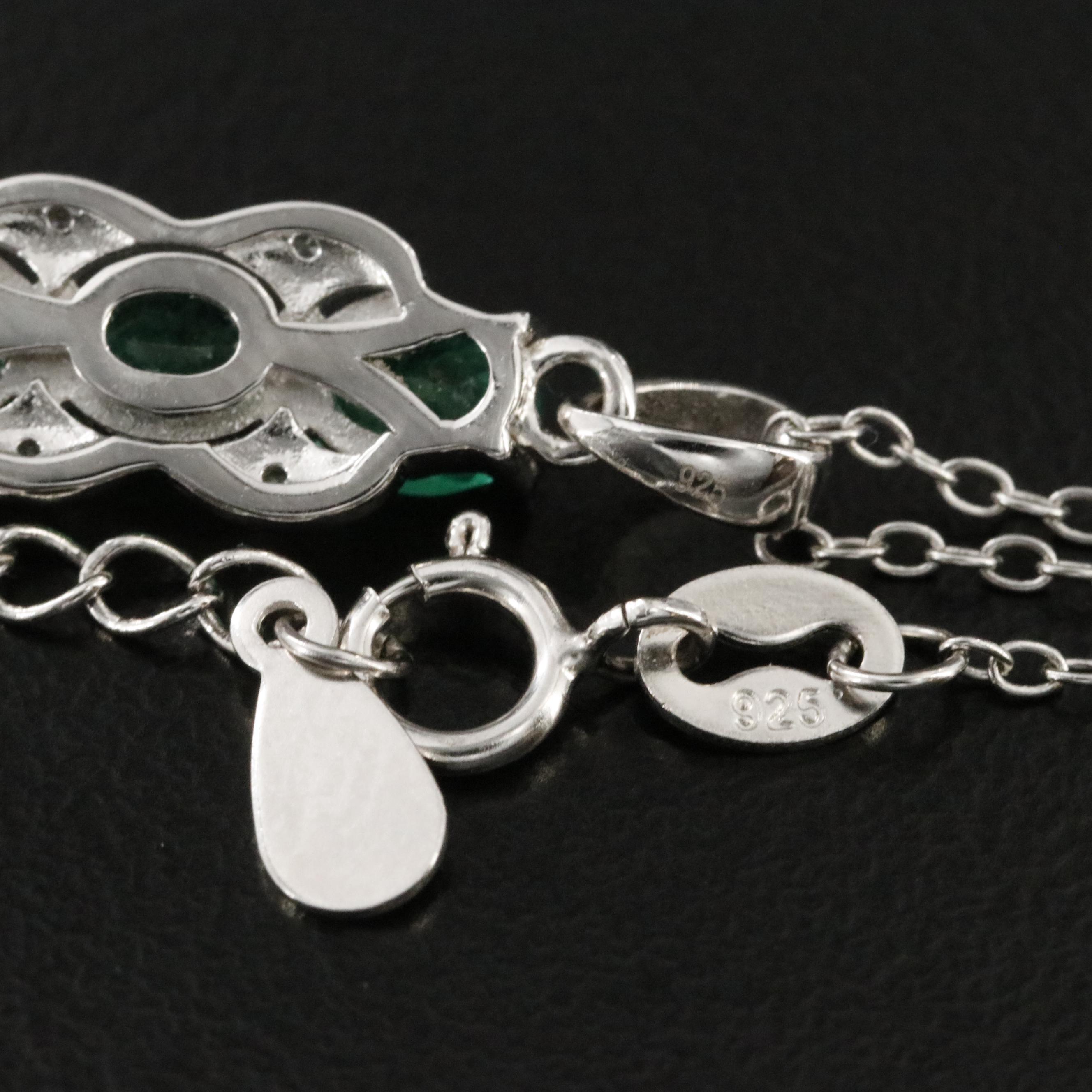 Sterling Emerald and White Zircon Pendant Necklace