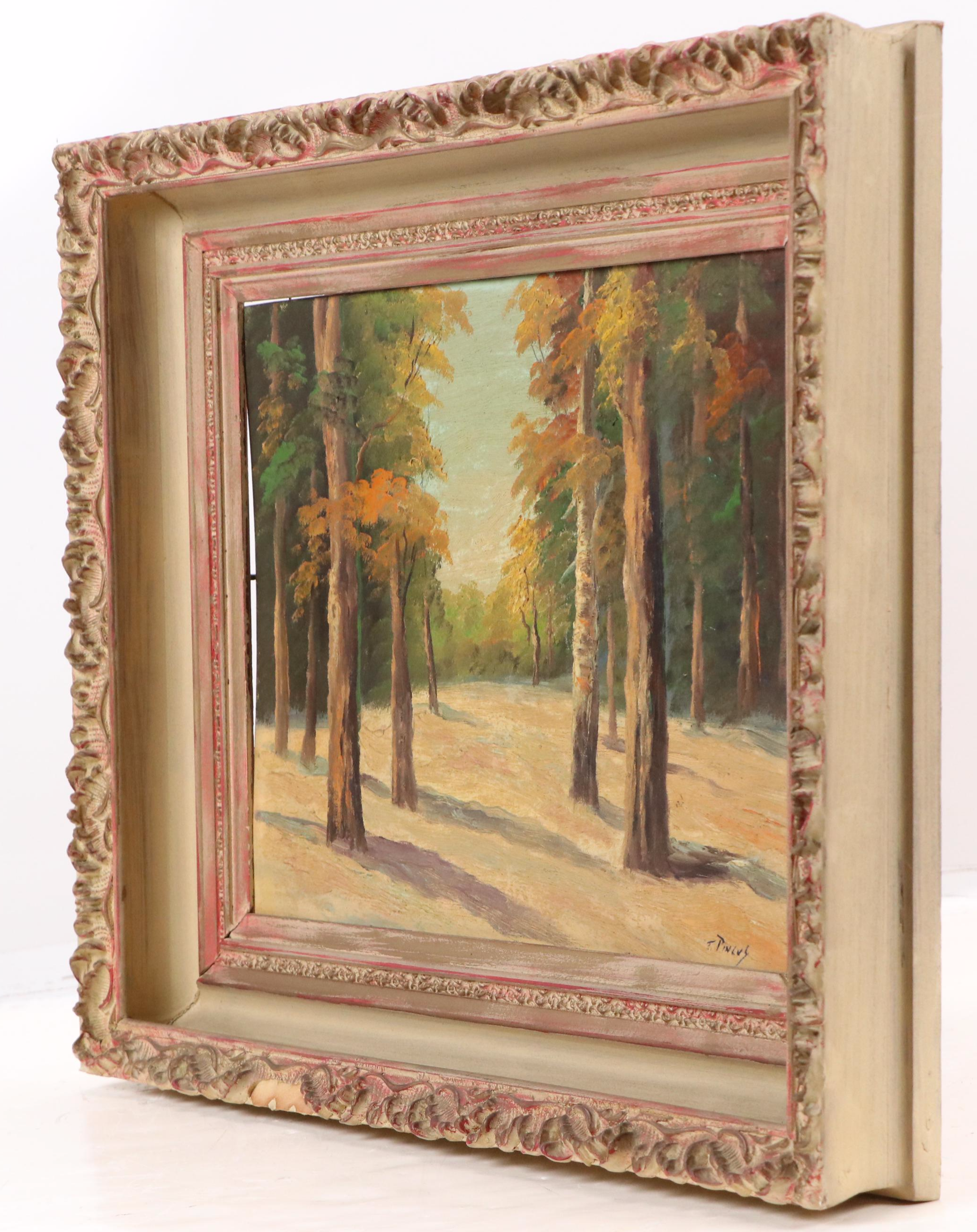 T. Pincus Oil Painting of Woodland Landscape, 20th Century