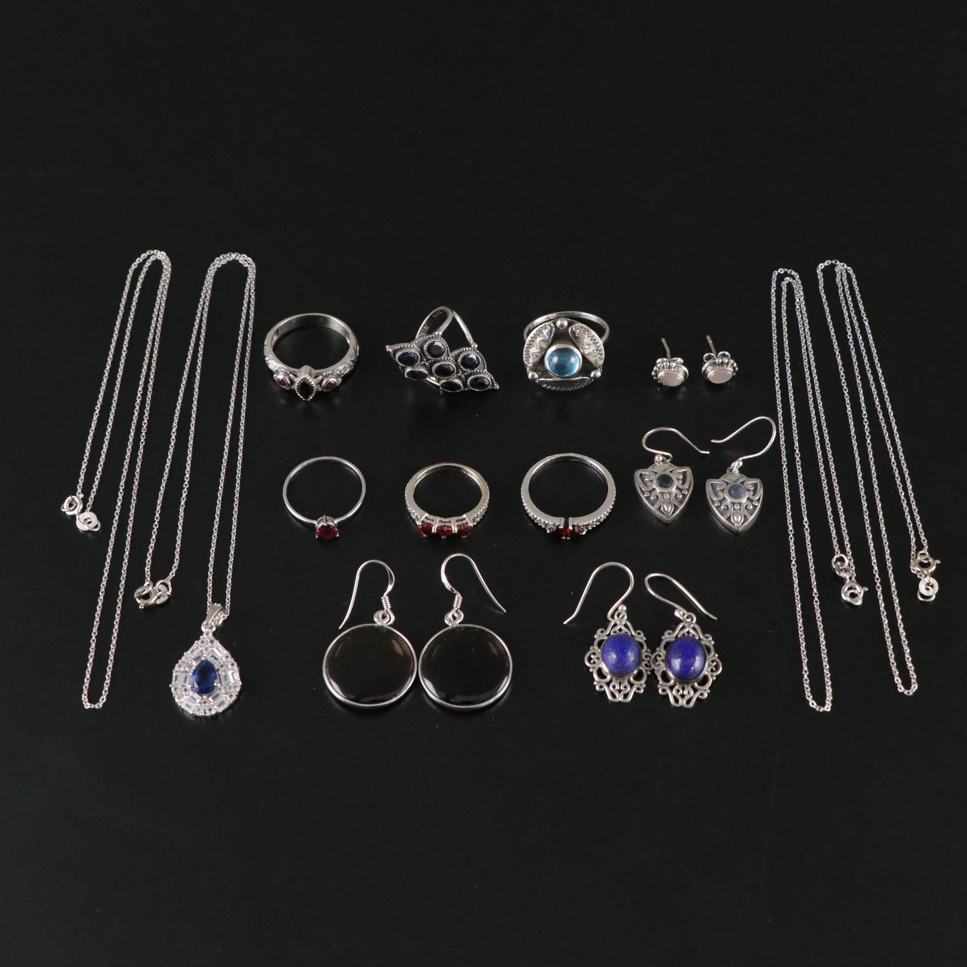 14 Assorted Sterling Silver Rings, Necklaces and Earrings