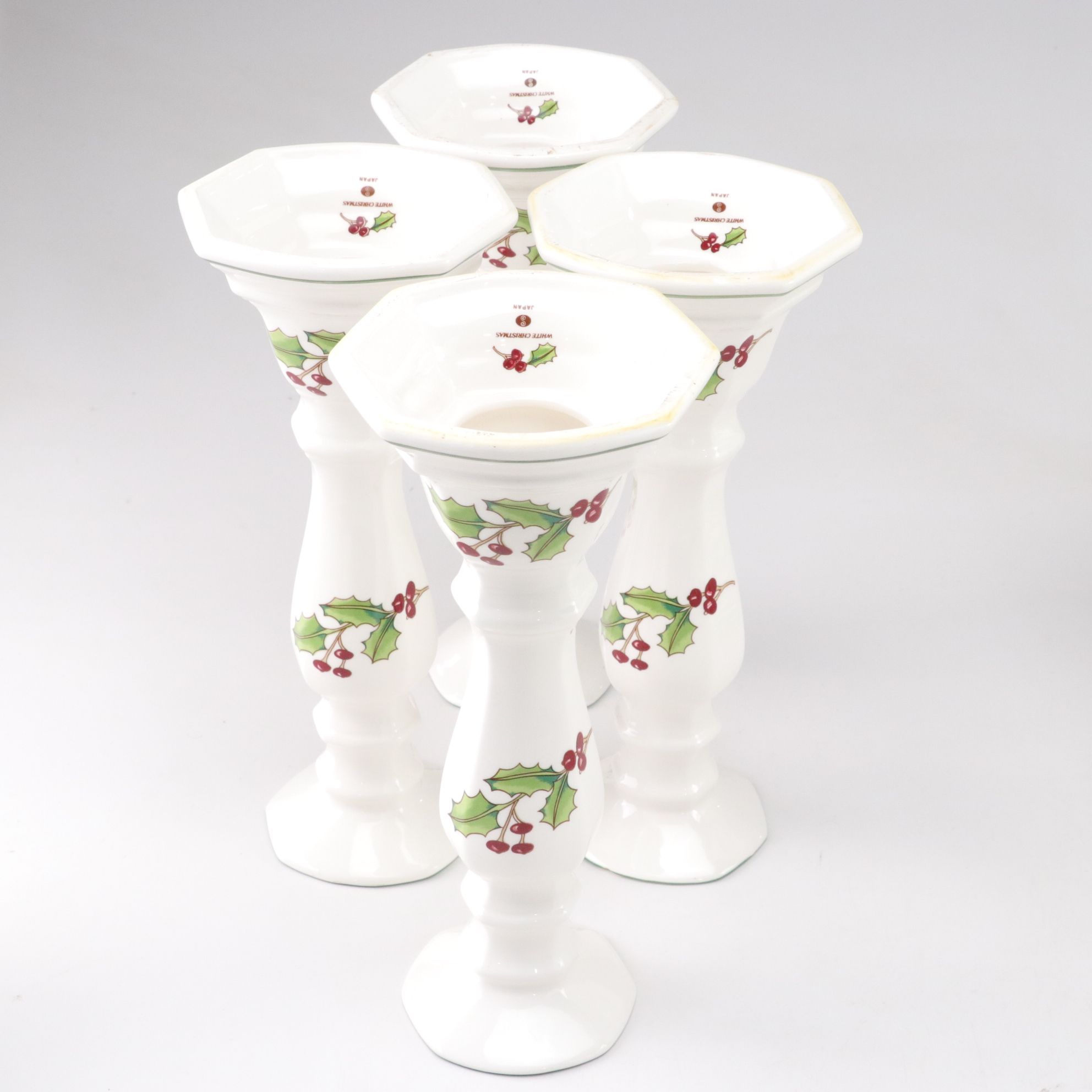 Sango "White Christmas" Dinnerware for Eight with Tureen, Candlesticks and More