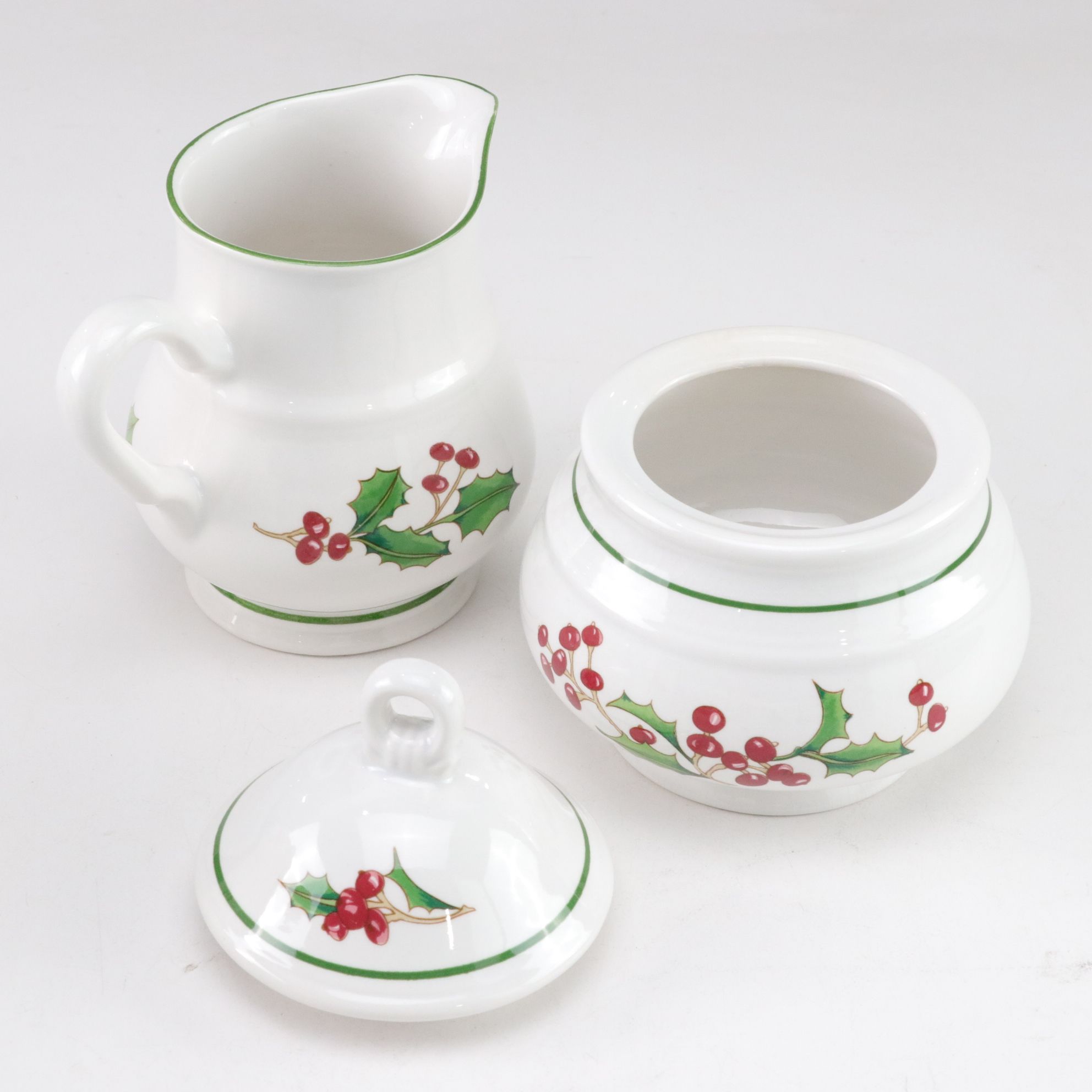 Sango "White Christmas" Dinnerware for Eight with Tureen, Candlesticks and More