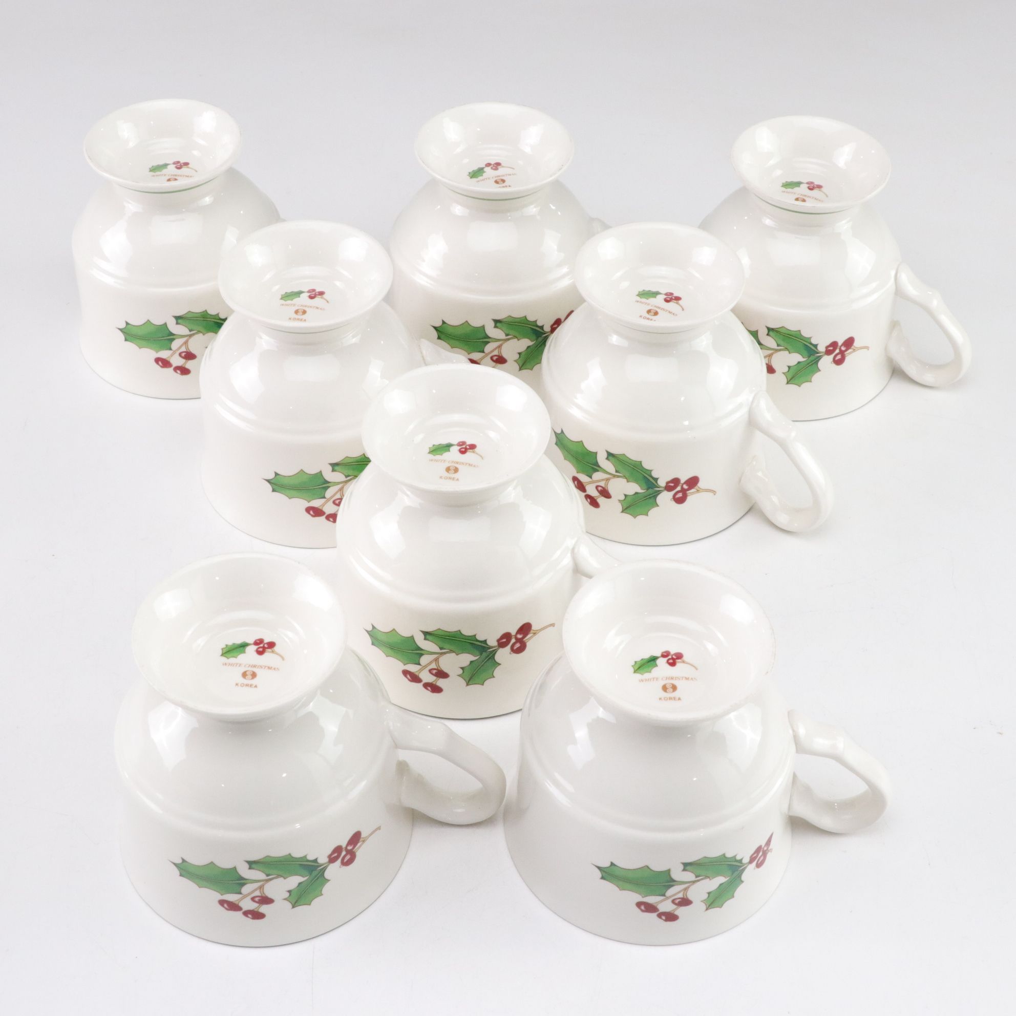 Sango "White Christmas" Dinnerware for Eight with Tureen, Candlesticks and More